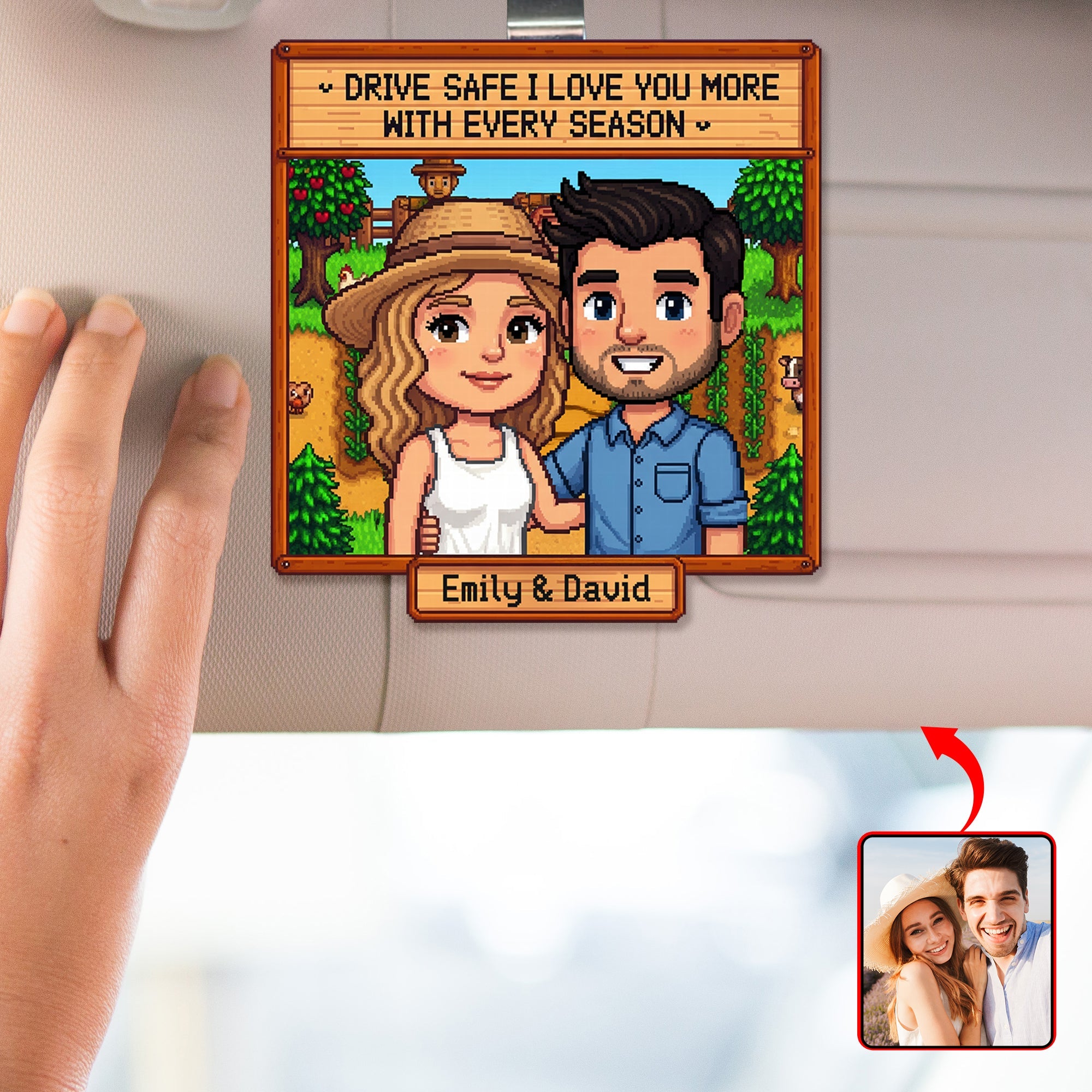 Drive Safe & Love You More - Custom Photo Acrylic Car Visor Clip Gift for Couples Car Visor Clip PopCulturePrints