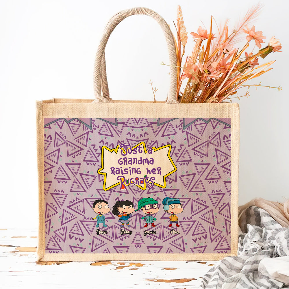 Personalized Jute Tote Bag for Grandma - Raising Her Rugrats