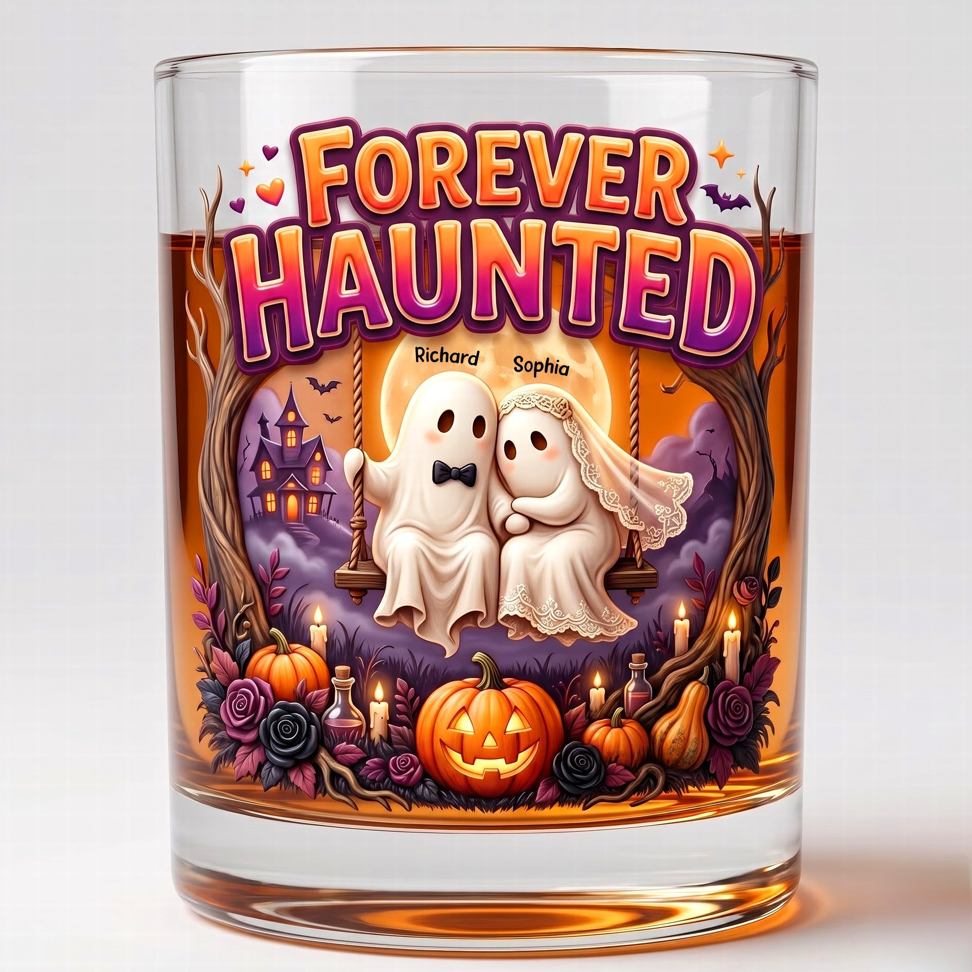Forever Haunted - Custom Halloween Round Glass Gift for Couples