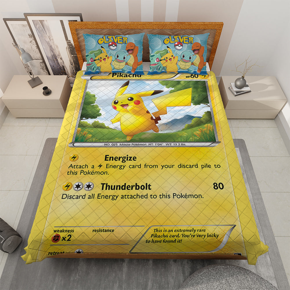 Personalized Pikachu Quilt Bed Set - Perfect Gift for Pokémon Fans