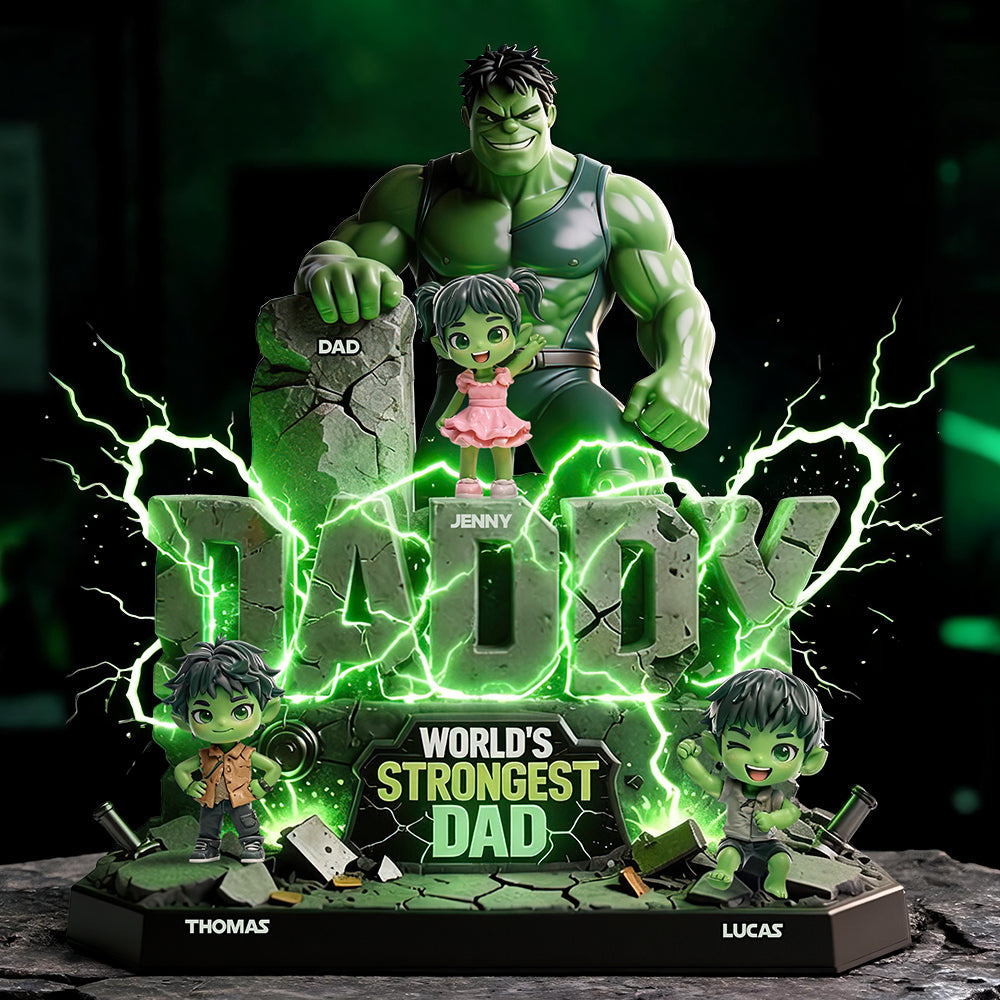 ‘World's Strongest Dad’ - Personalized Green Giant Dad Acrylic Plaque - Unique Gift for Dads and Grandpas Shaped Plaques PopCulturePrints