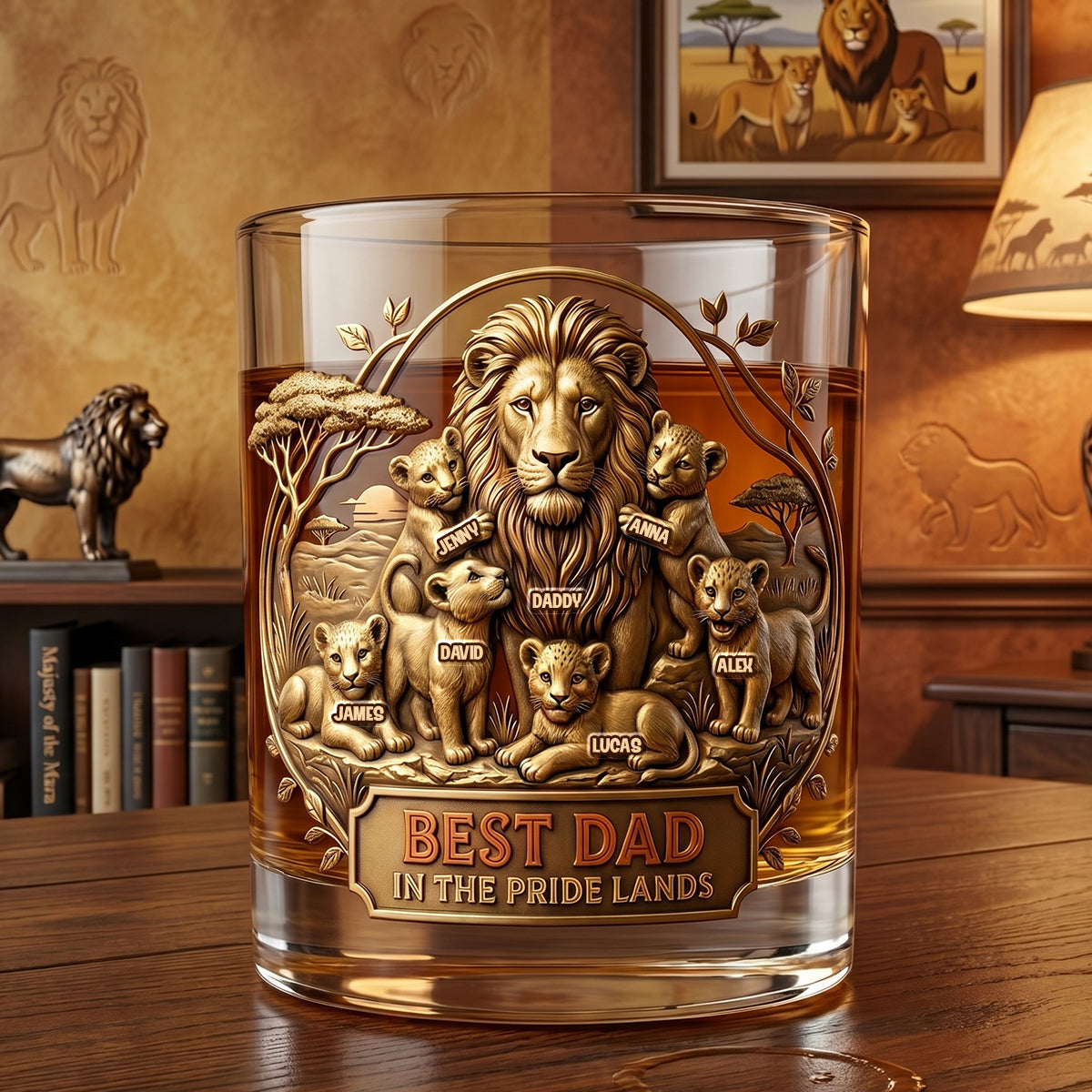 Best Dad In The Pride Lands - Personalized Father's Day Gifts - Custom Gift for Dad and Grandpa Glass PopCulturePrints