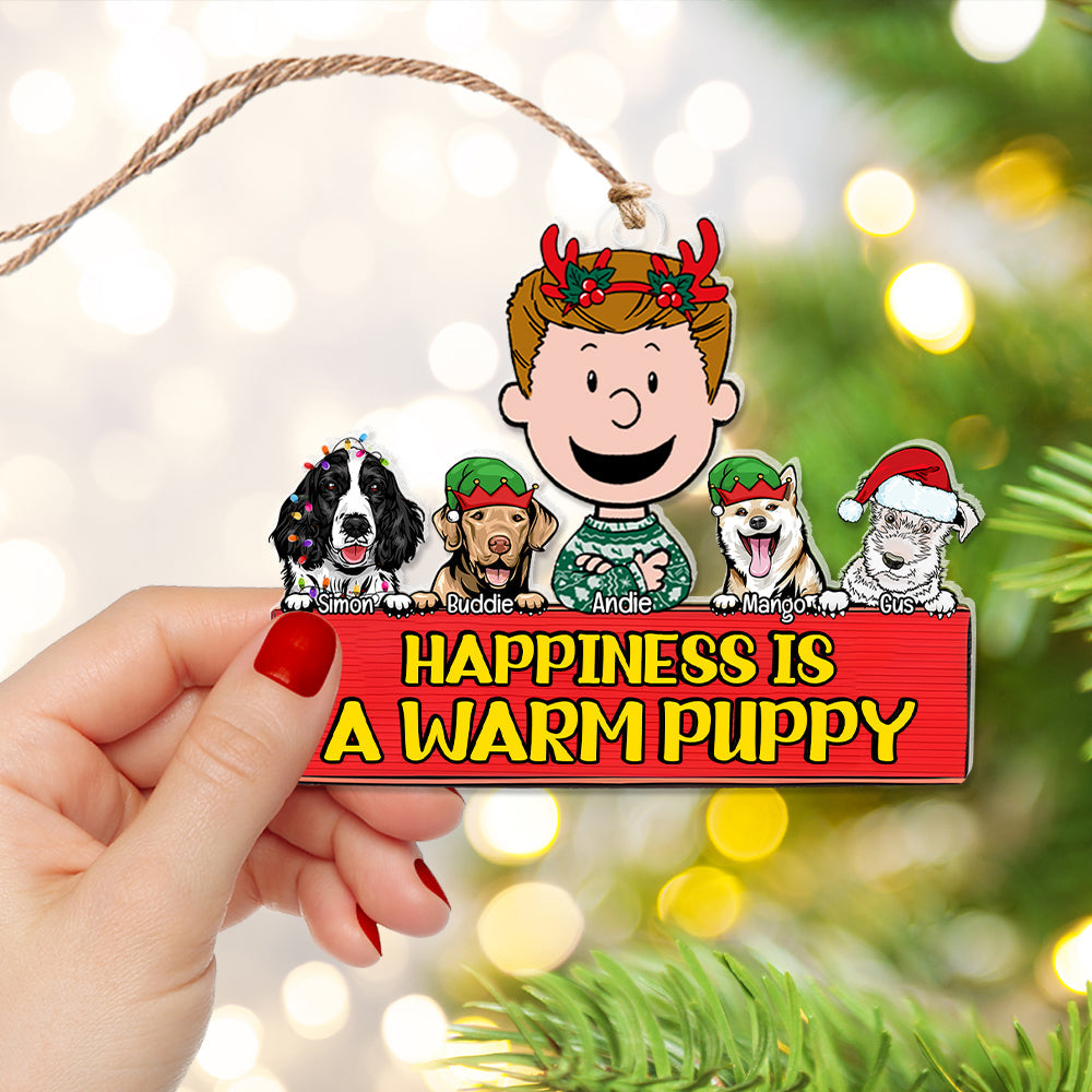 Custom Christmas Dog Lover Ornament – Happiness is a Warm Puppy