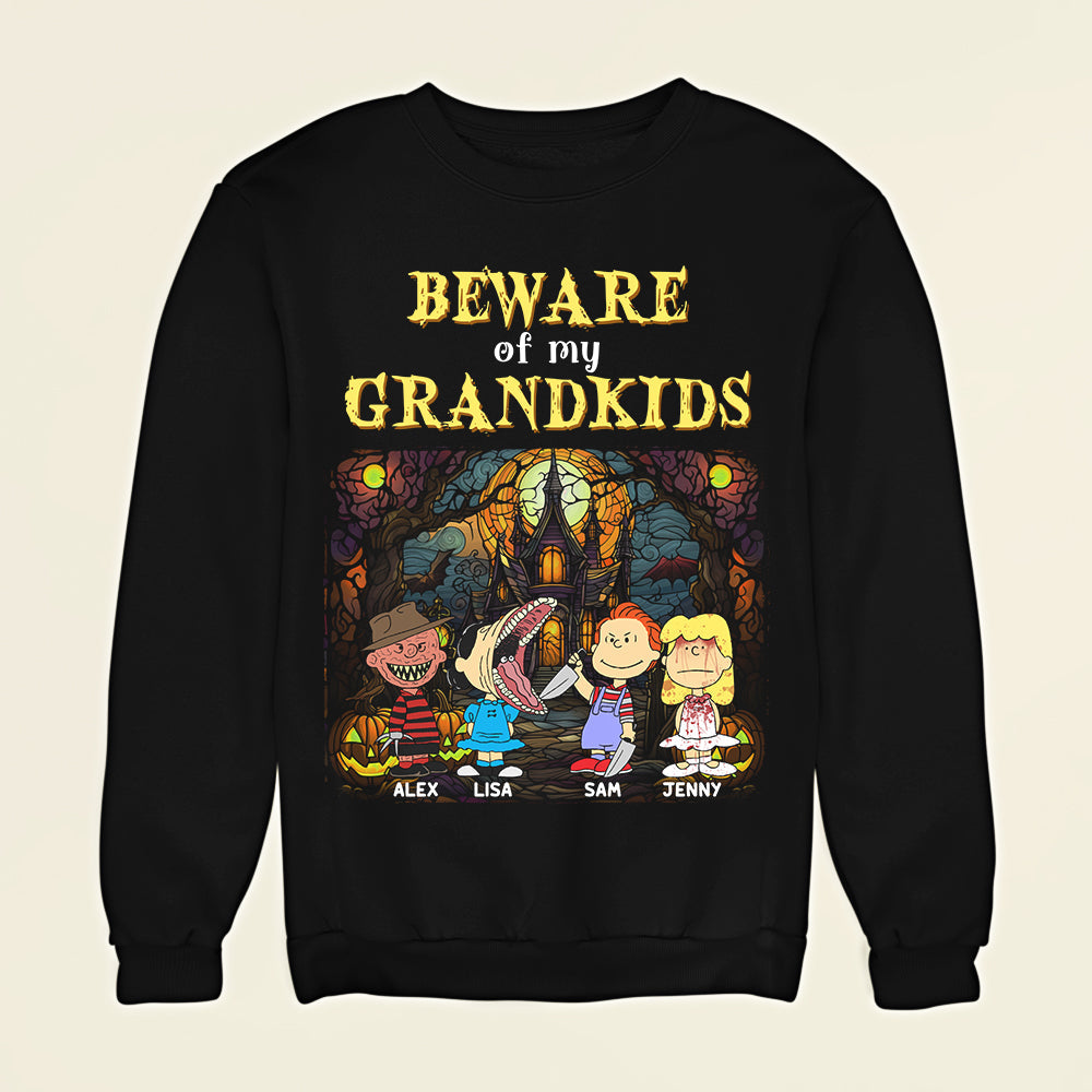 Personalized 'Beware of My Grandkids' 2D Horror Character Shirt for Grandma