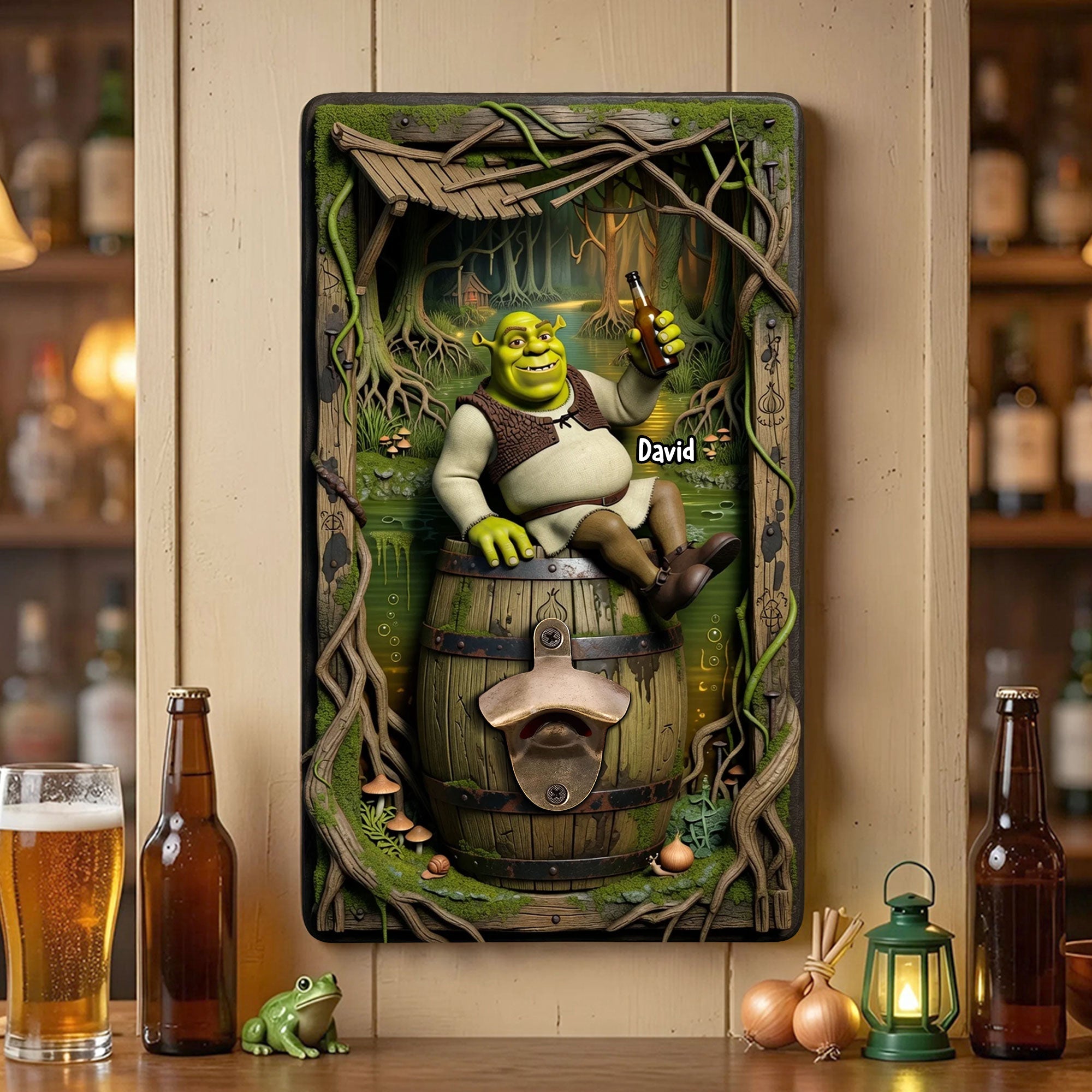 "Cheers to Fun Times!" - Green Ogre Wall Hanging Bottle Opener - Personalized Gift for Friends, Family, and All Occasions