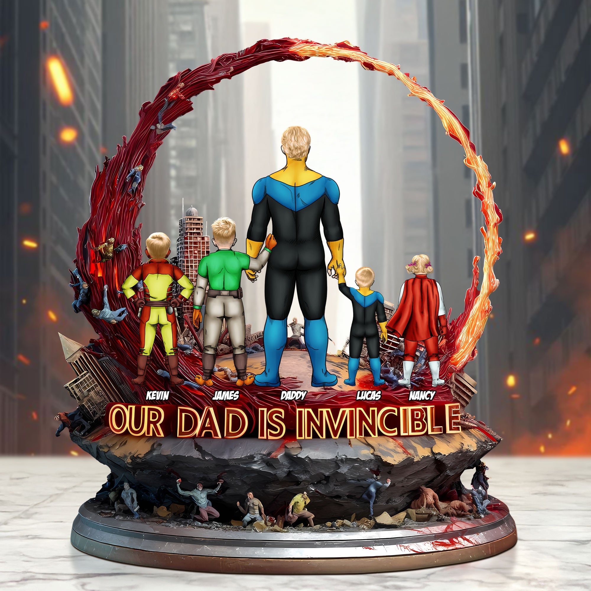 Our Dad is Invincible - Custom Super Dad Plaque | Personalized Gifts for Dad & Grandpa Shaped Plaques PopCulturePrints