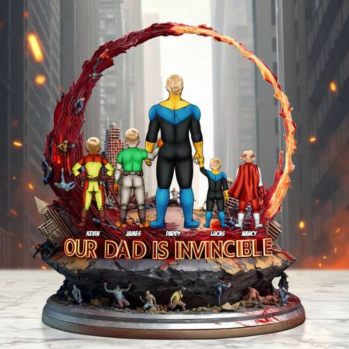 Our Dad is Invincible - Custom Super Dad Plaque | Personalized Gifts for Dad & Grandpa Shaped Plaques PopCulturePrints