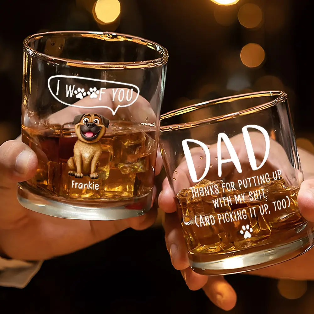 We Woof You, Personalized Whiskey Glass - Perfect Gift for Dog Lovers, Dads, and Grandpas Whiskey Glass PopCulturePrints
