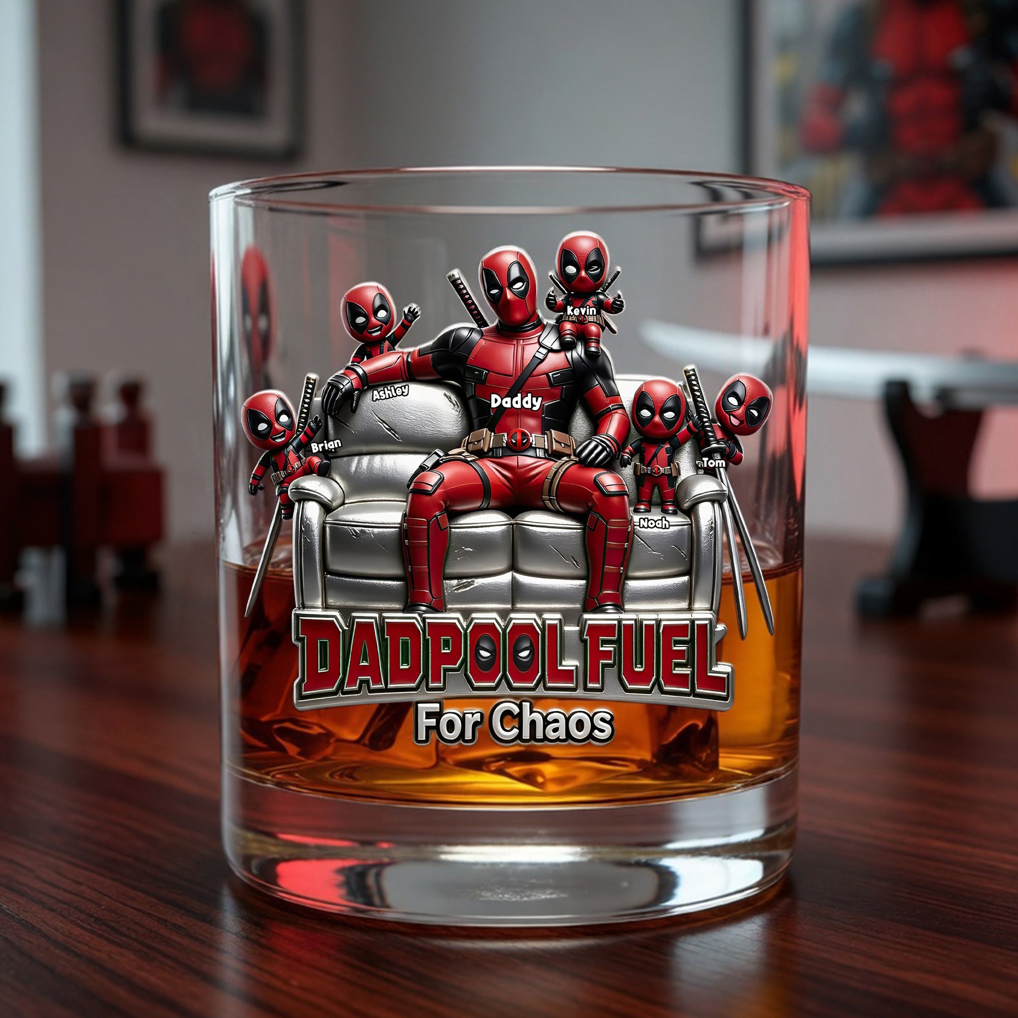 Dadpool Fuel for Chaos - Funny Fighter Dad Drinking Glass - Personalized Gift for Dads, Grandpas, and Any Special Father Glass PopCulturePrints