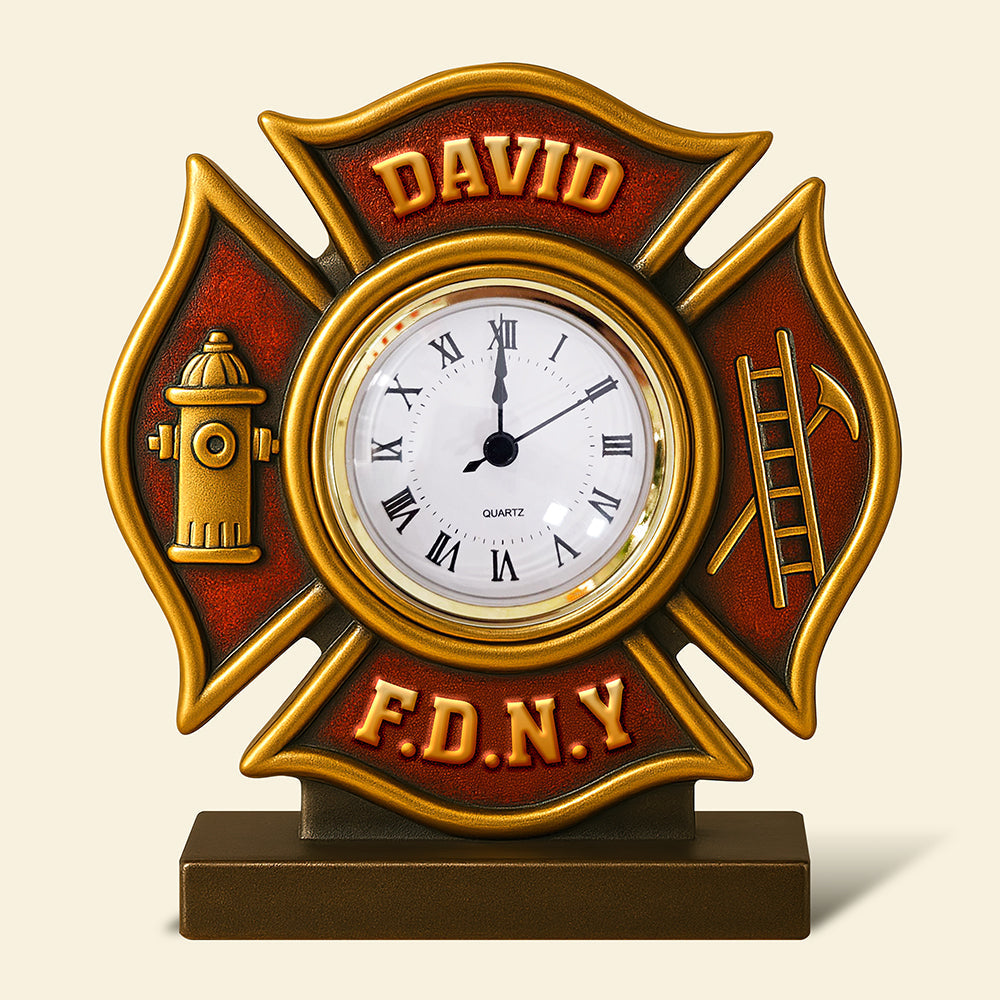 “Time to Honor Heroes” - Firefighter Desk Clock Plaque - Personalized Gift for Firefighters, All Occasion Clock Plaques PopCulturePrints
