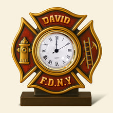 Load image into Gallery viewer, “Time to Honor Heroes” - Firefighter Desk Clock Plaque - Personalized Gift for Firefighters, All Occasion Clock Plaques PopCulturePrints
