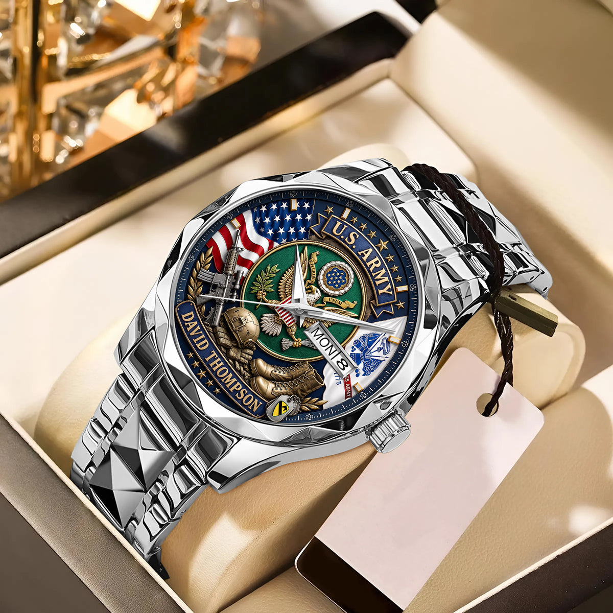 Honor Your Service - Military Rank Men's Stainless Steel Watch - Personalized Gift for Veterans & Army Enthusiasts