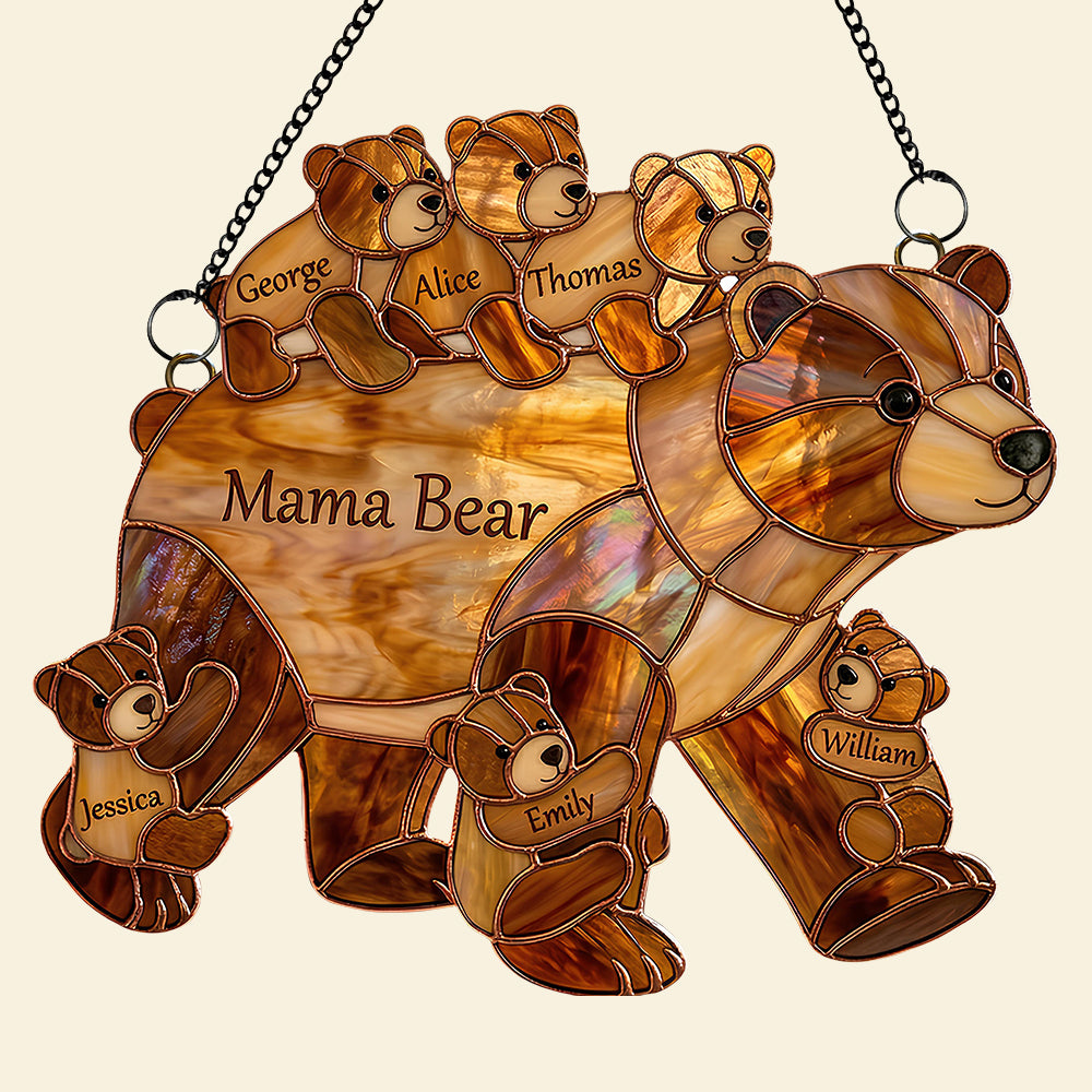 "Embrace the Love of Family" - Personalized Mama Bear Suncatcher Ornament for Mother's Day - Gift for Mom, Grandma, and Loved Ones Ornament PopCulturePrints