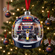 Load image into Gallery viewer, “Race Into the Holidays!” - Personalized Legend Teams Acrylic Ornament - Custom Gift for Motorsport Enthusiasts
