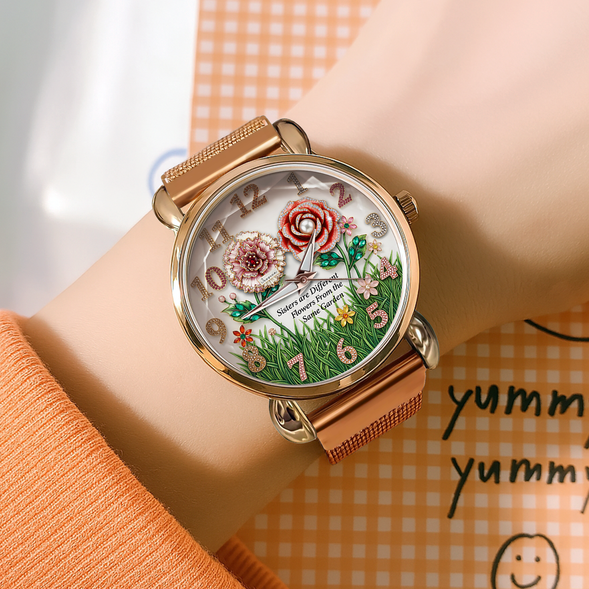 Sisters Bloom with Love - Floral Mesh Strap Watch, Personalized Gift for Sisters Quartz Watch PopCulturePrints