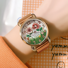 Load image into Gallery viewer, Sisters Bloom with Love - Floral Mesh Strap Watch, Personalized Gift for Sisters Quartz Watch PopCulturePrints
