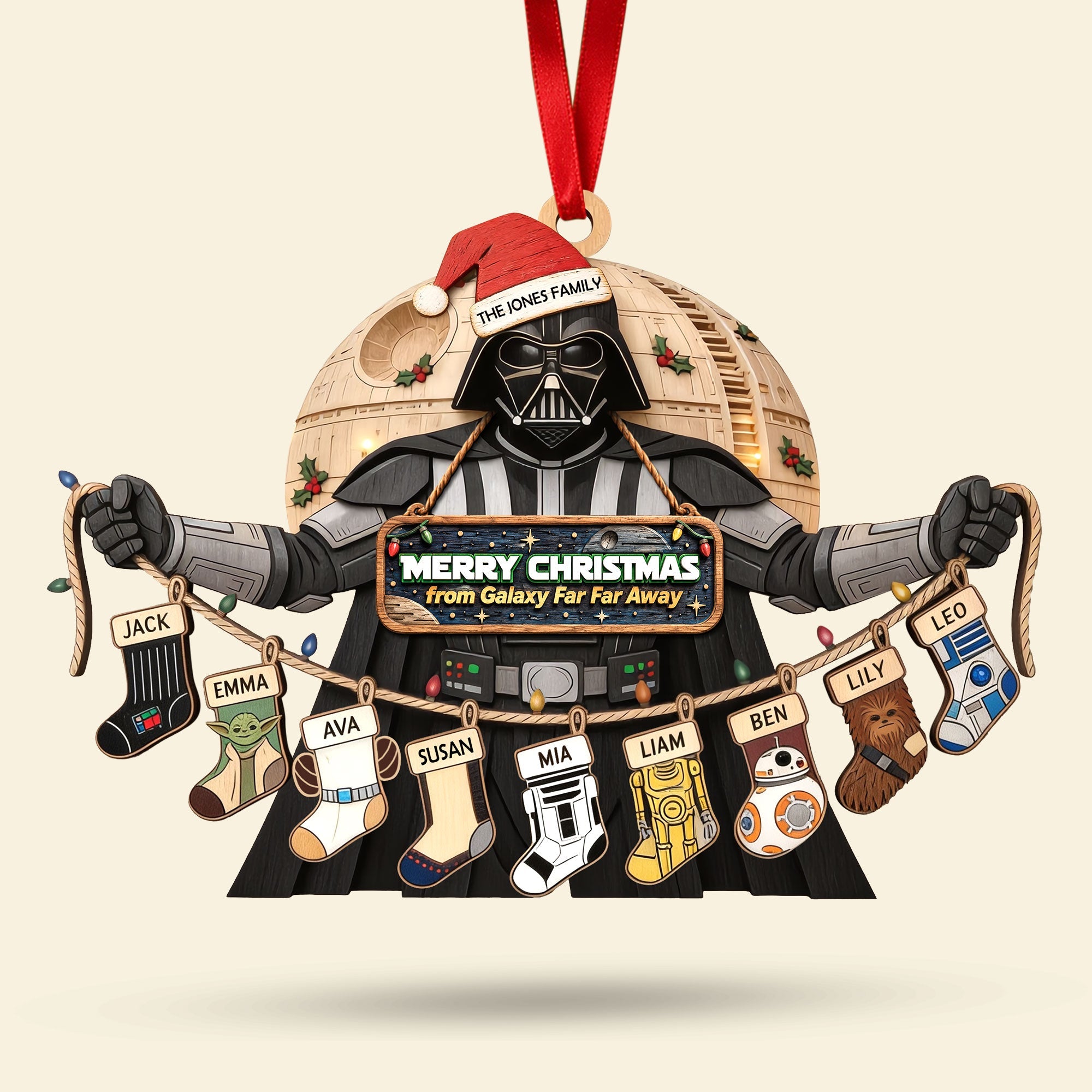 Merry Christmas from Galaxy Far Far Away - Personalized Cosmic Christmas Stocking Ornament for Family