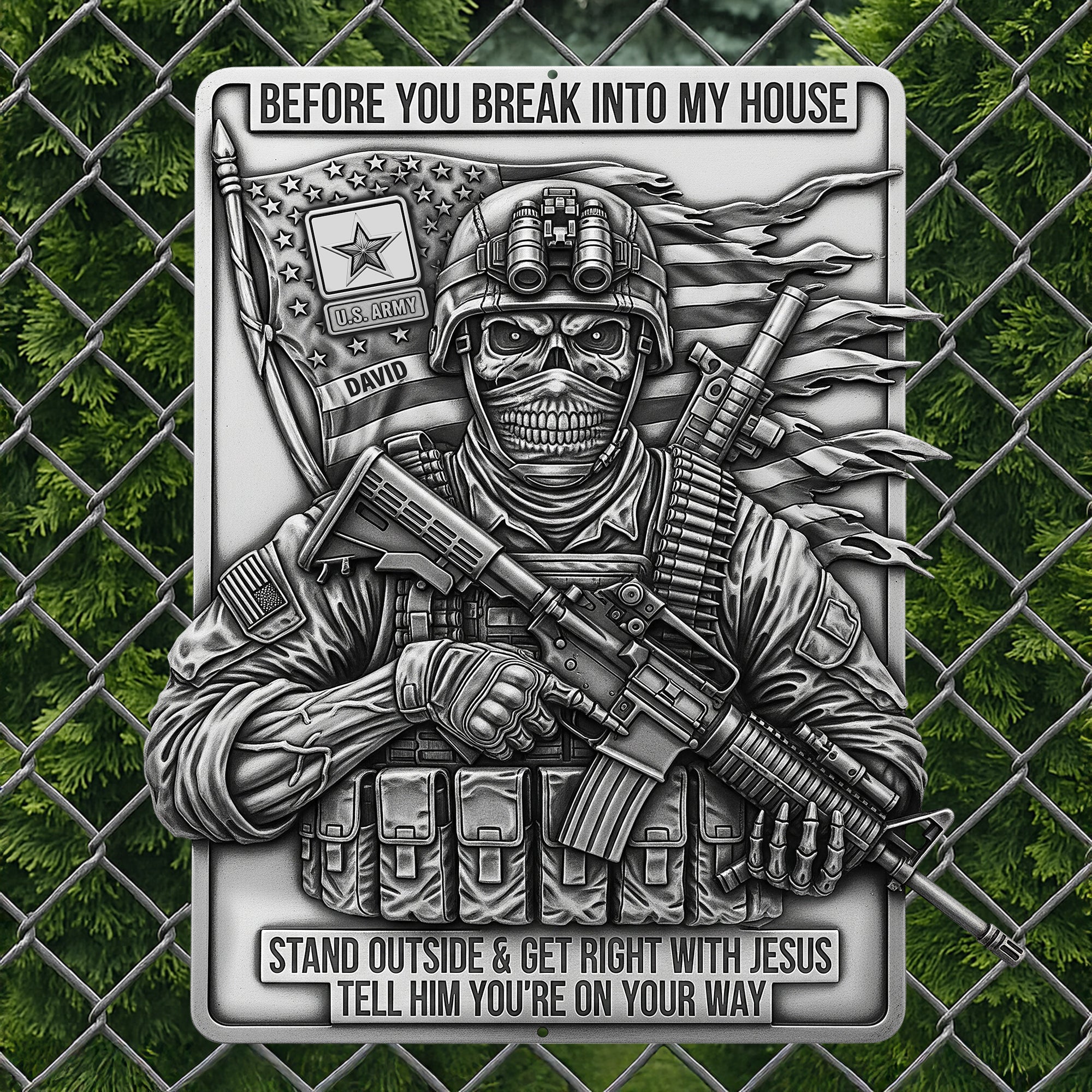 Before You Break Into My House - Personalized Veteran Metal Sign Metal Signs PopCulturePrints