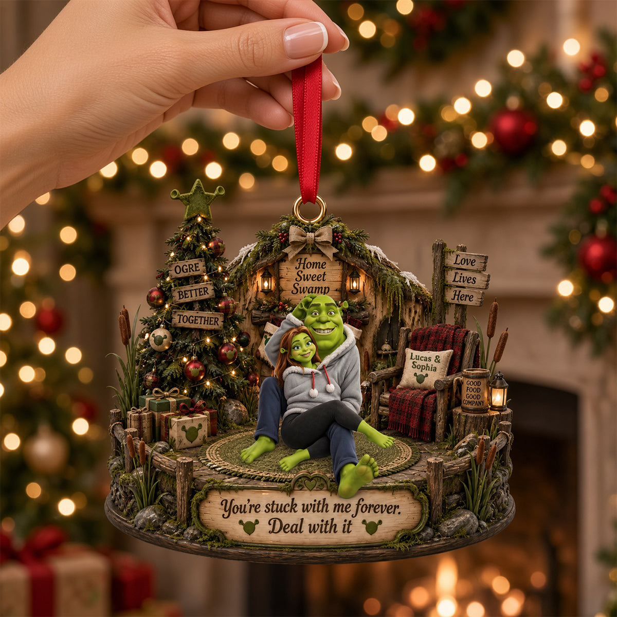 You're Stuck with Me Forever - Sweet Swamp Christmas Ornament | Personalized Gift for Couples