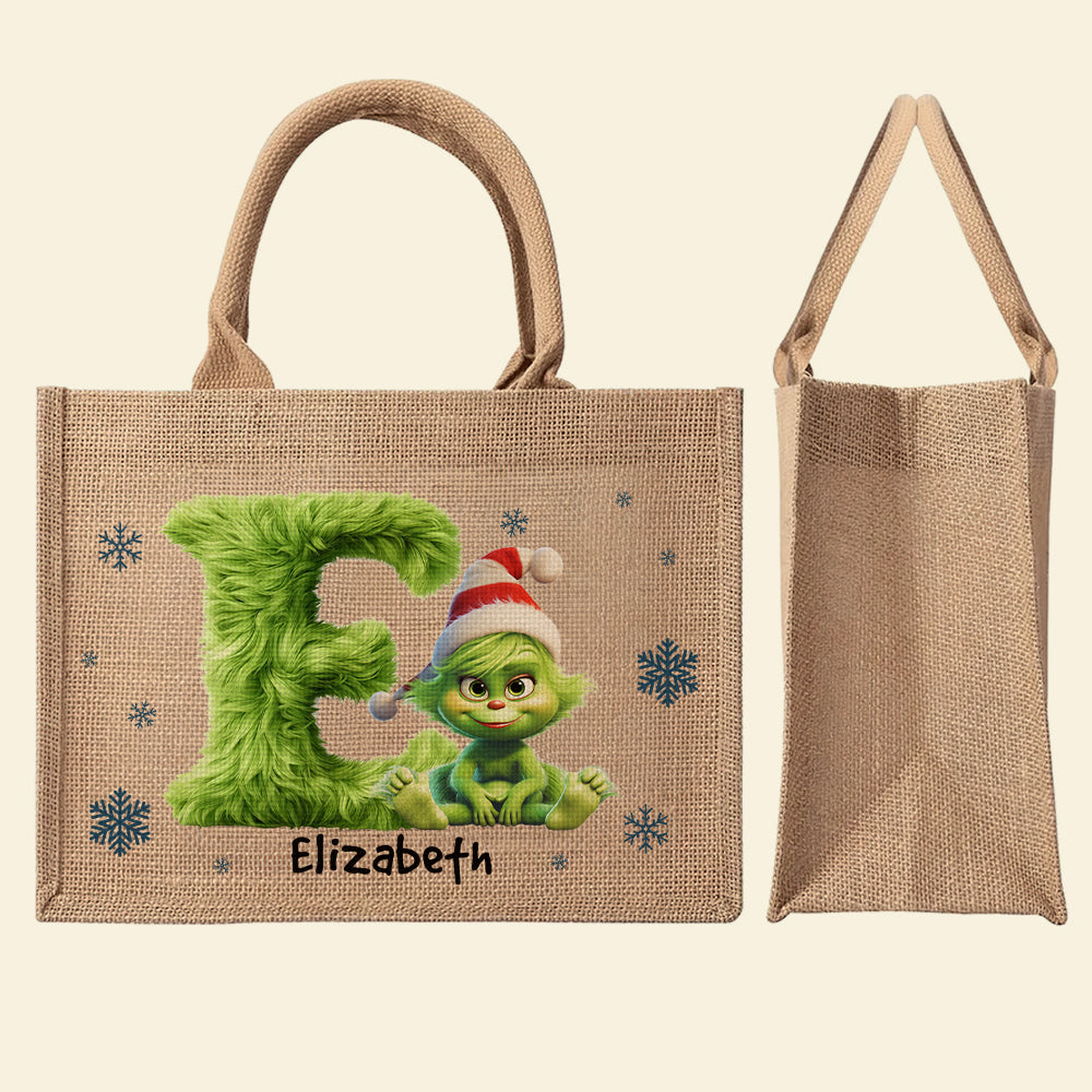 Personalized Holiday Alphabet Jute Tote Bag