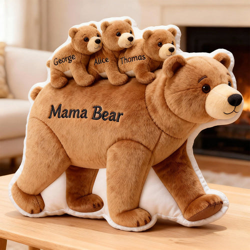 “A Cuddly Embrace for Every Mama Bear!” - Personalized Mama Bear Custom Shape Pillow - Gift for Mom, Grandma, and More Pillow PopCulturePrints