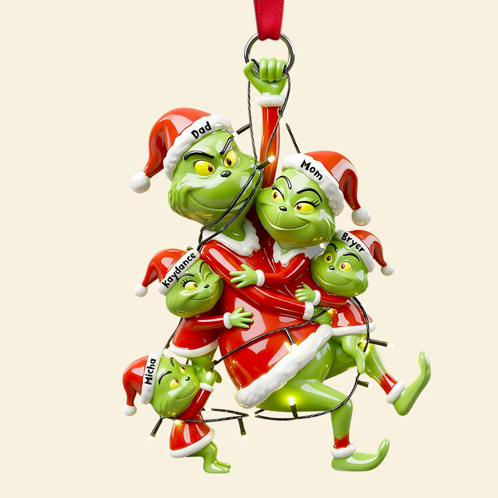 “Family Joy in Every Ornament” - Personalized Grinch Family Hanging Ornament - Custom Gift for Parents, Children, and Loved Ones Ornament PopCulturePrints