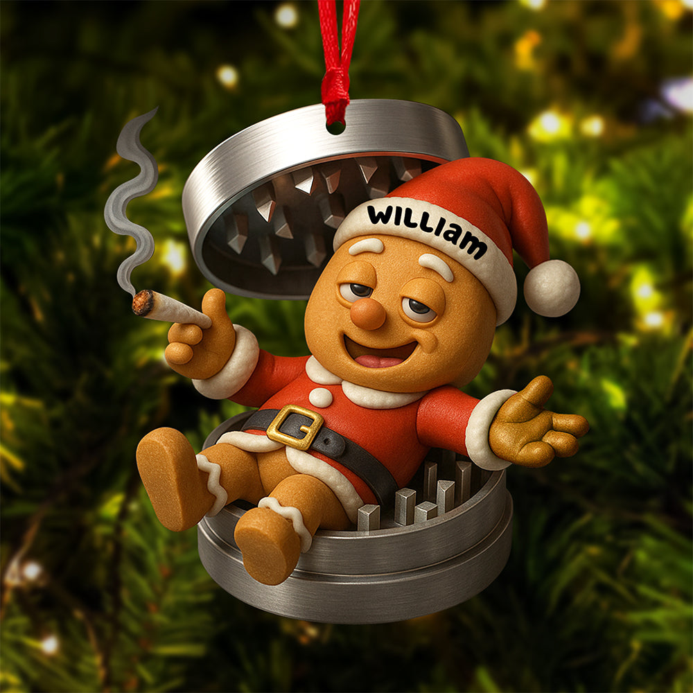 “Celebrate the Holidays with a Smile” - Funny Gingerbread Christmas Ornament - Personalized Gifts for Smokers Ornament PopCulturePrints