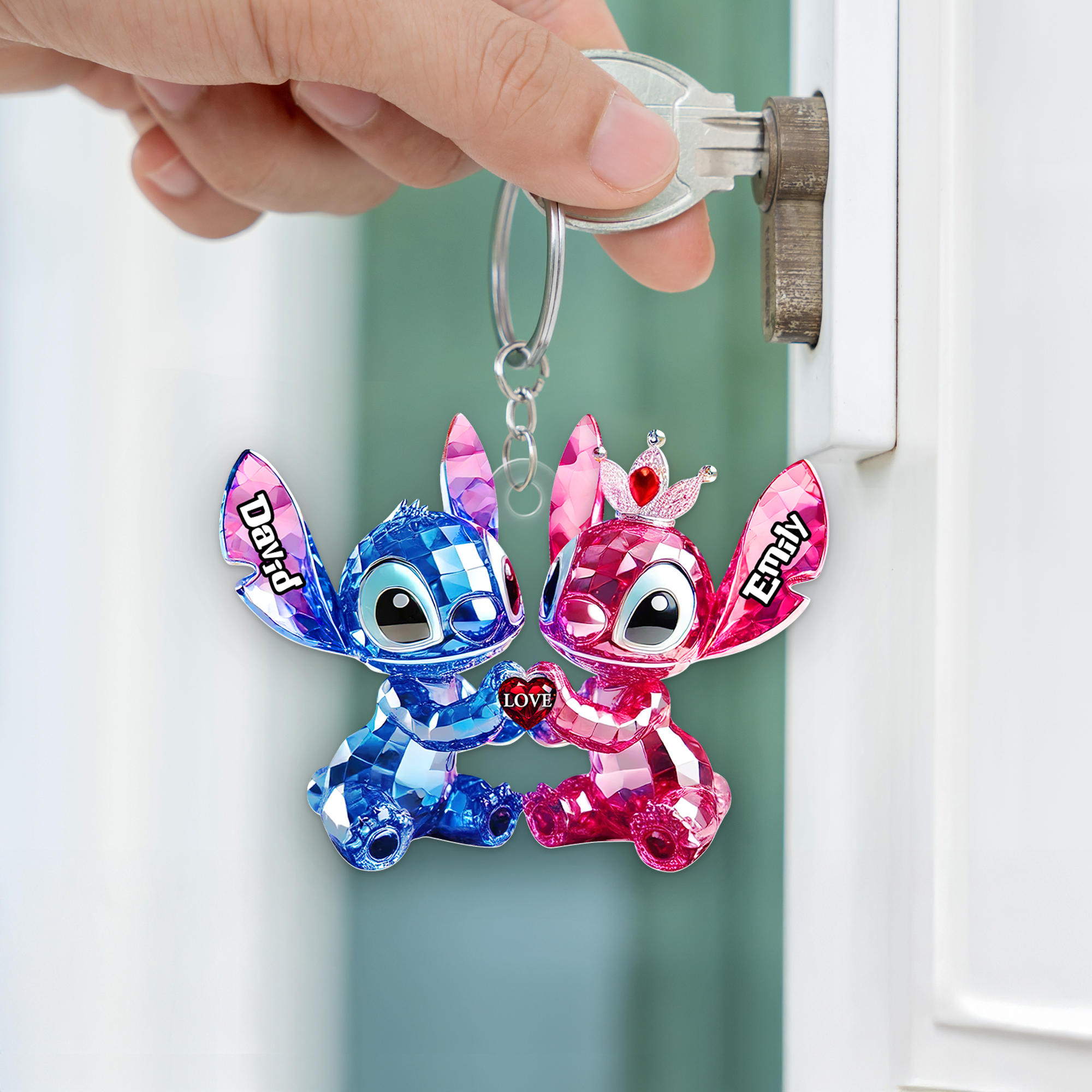"Celebrate Love with Custom Charm!" - Blue Monster Couple Acrylic Keychain - Personalized Gifts for Couples Keychains PopCulturePrints