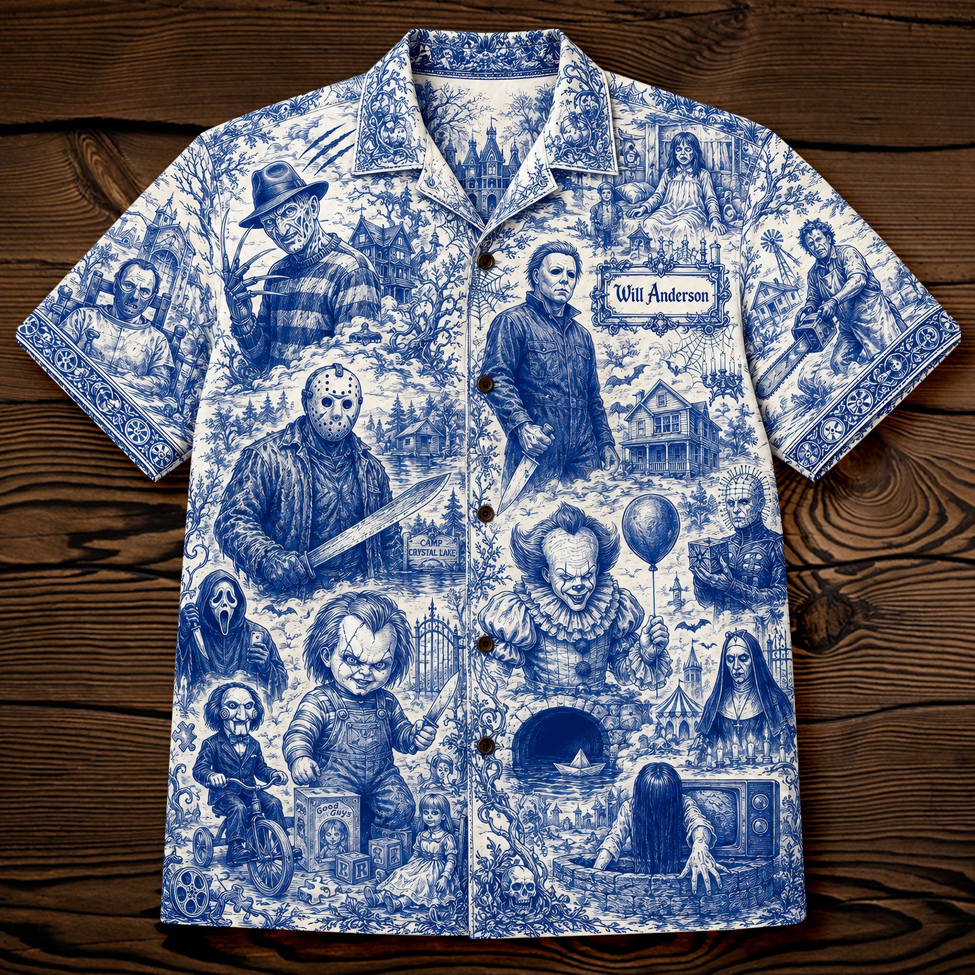 "Embrace the Spook!" Retro Horror Hawaiian Shirt - Personalized Gift for Horror Lovers