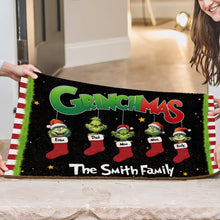 Load image into Gallery viewer, Personalized Grinch-Themed Christmas Family Door Mat Doormat PopCulturePrints
