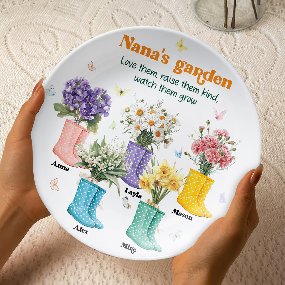 Nana's Garden - Love Them, Raise Them Kind - Personalized Ceramic Round Plate for Grandma Ceramic Round Plate PopCulturePrints