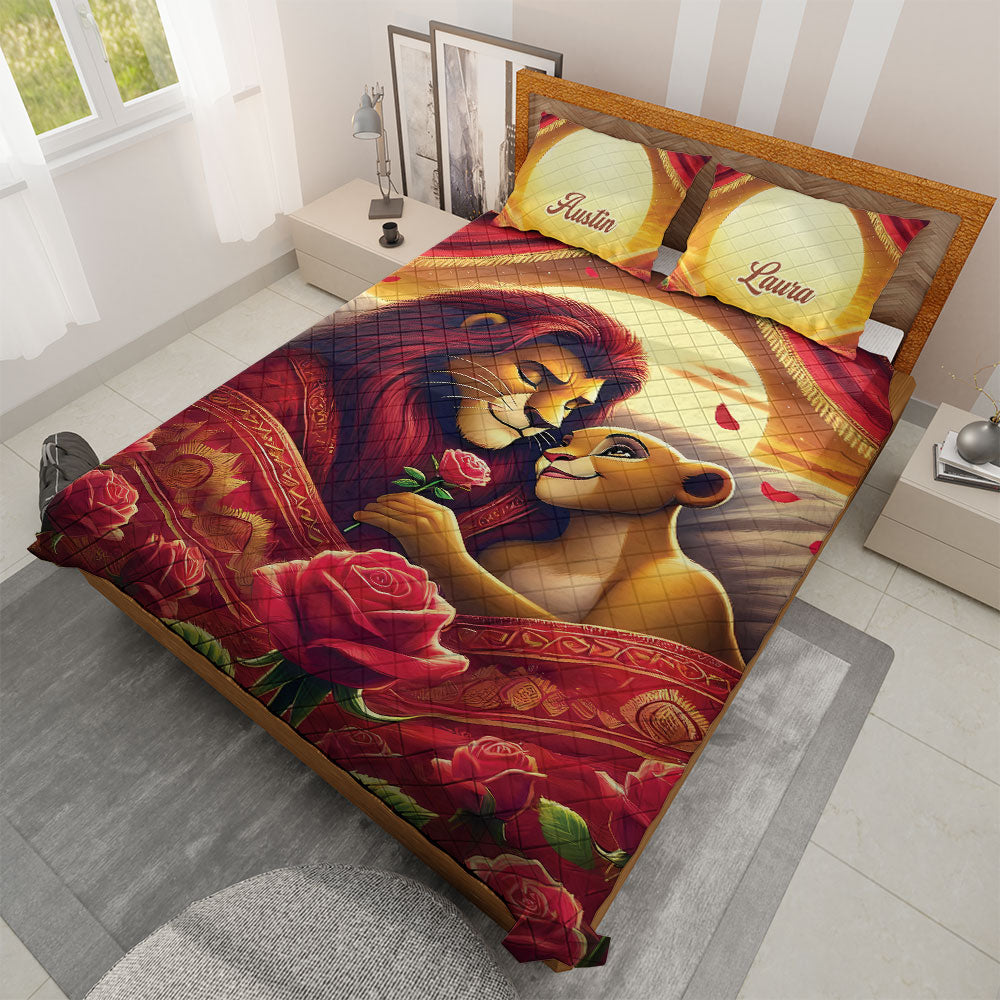 Personalized Lion Couple Quilt Bed Set - Perfect Gift for Couples Blanket PopCulturePrints