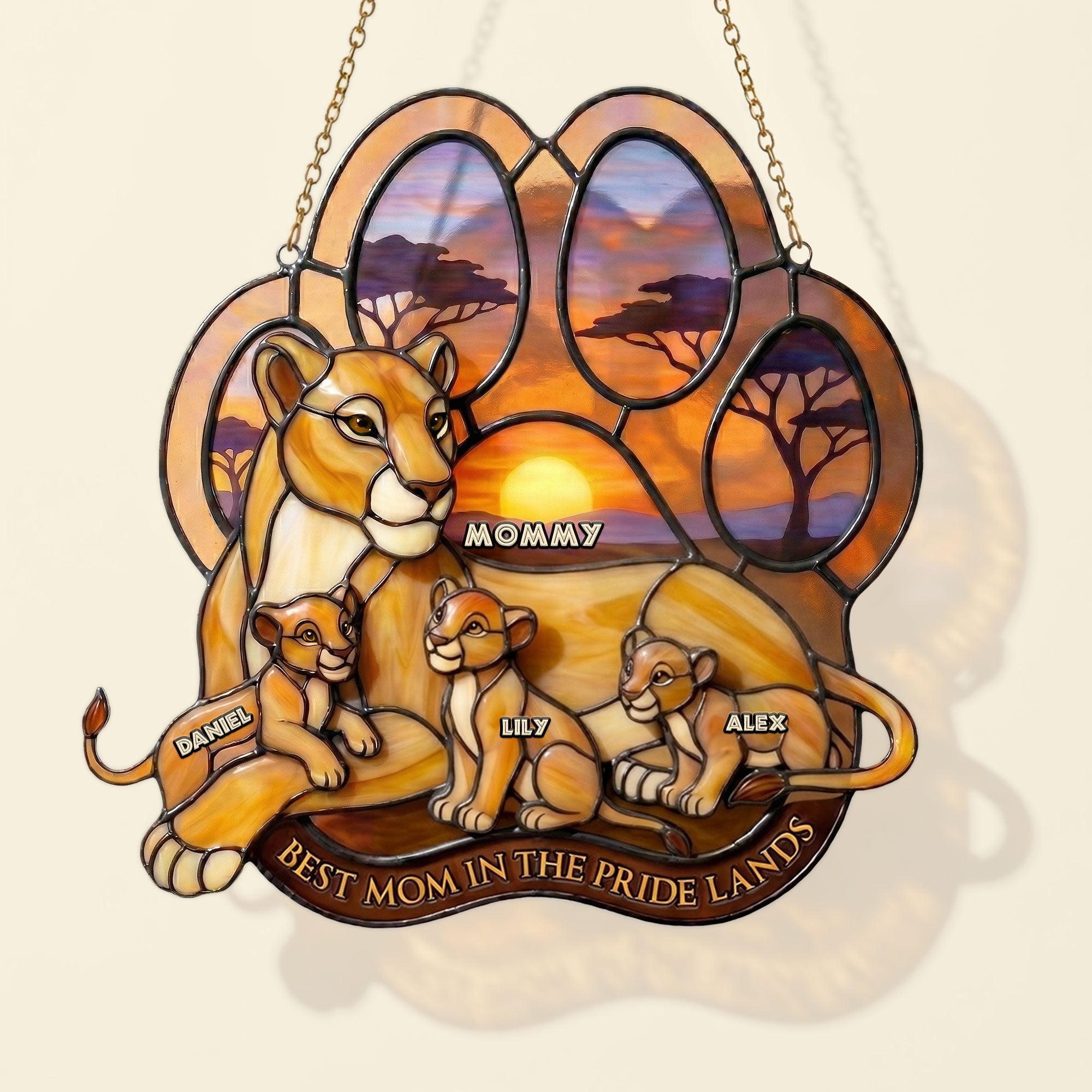 "Best Mom in the Pride Lands" - Personalized Suncatcher Ornament - Custom Gift for Moms, Children, and Special Occasions Ornament PopCulturePrints