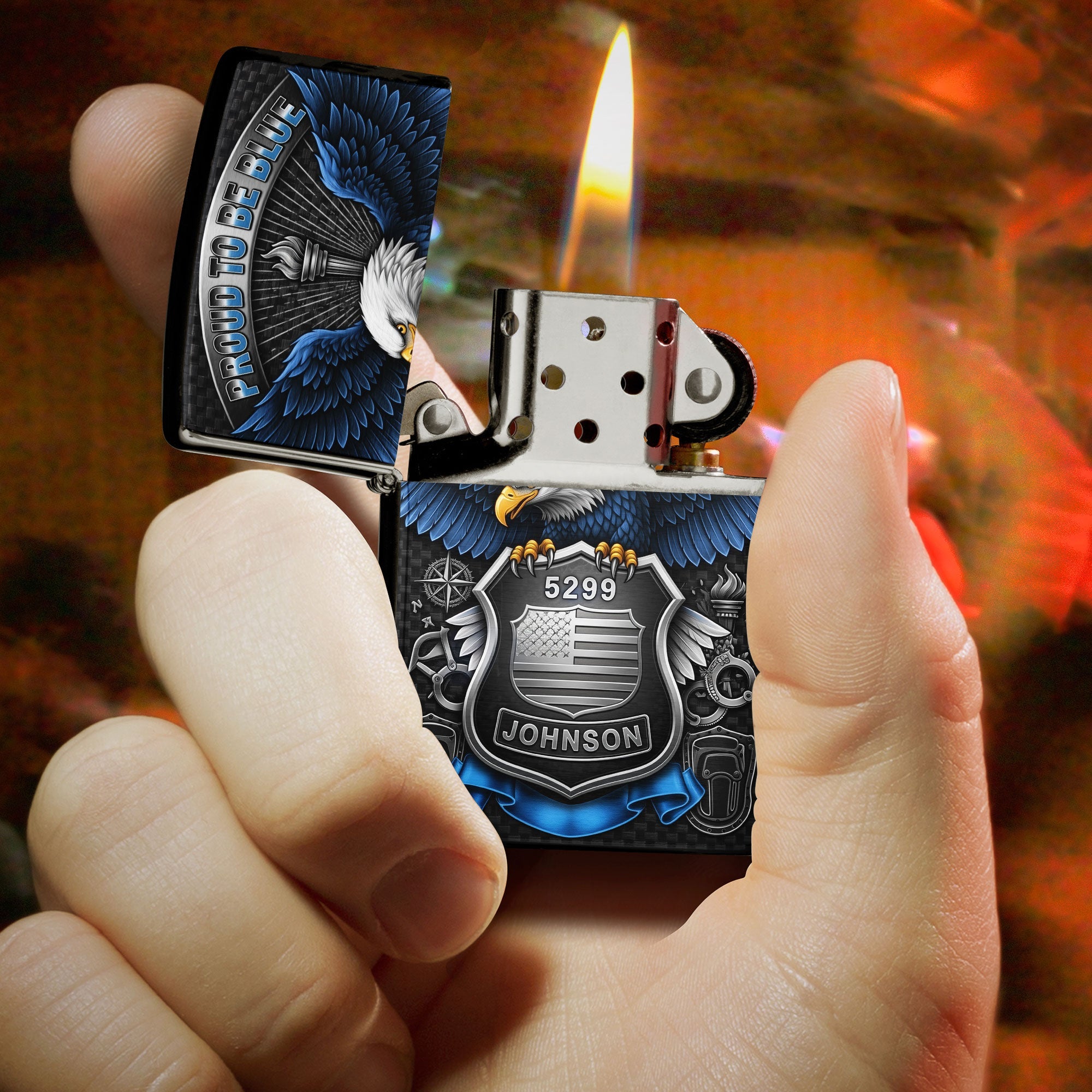 “Proud to Be Blue” - Police Lighter - Personalized Gift for Police Officers Lighter PopCulturePrints