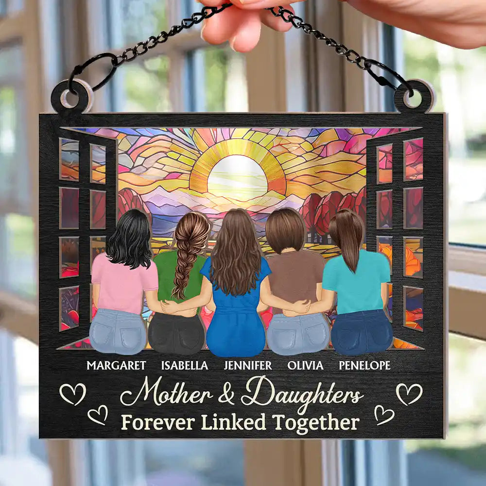 "Mother & Daughter Forever Linked Together" - Personalized Suncatcher Ornament - Perfect Gift for Mom and Grandma Suncatcher Ornament PopCulturePrints