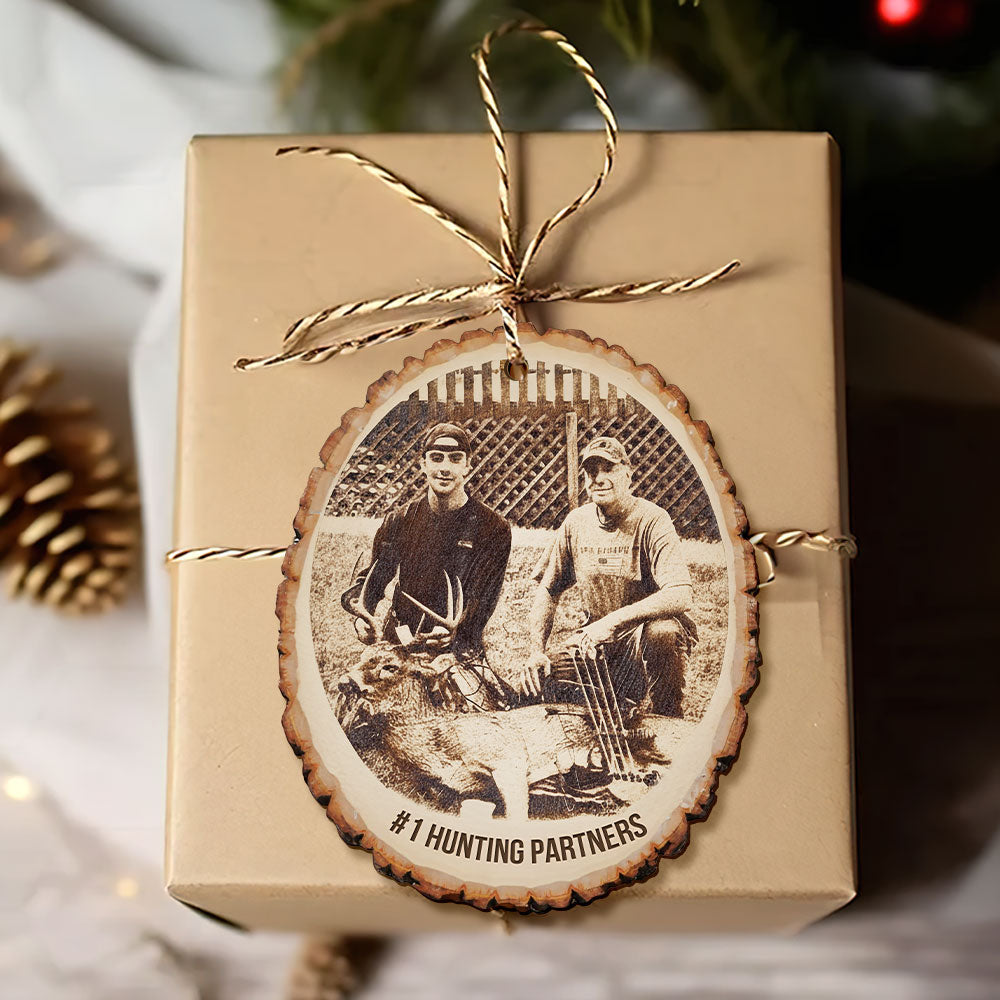 #1 Hunting Partners - Custom Photo Engraved Wood Ornament, Perfect Personalized Gift for Hunting Lovers Ornament PopCulturePrints