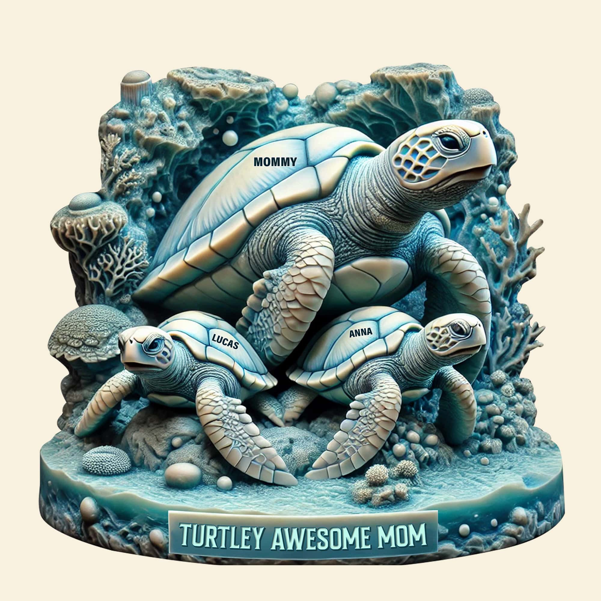 Turtley Awesome Mom - Personalized Sea Turtle Plaque Gift Shaped Plaques PopCulturePrints