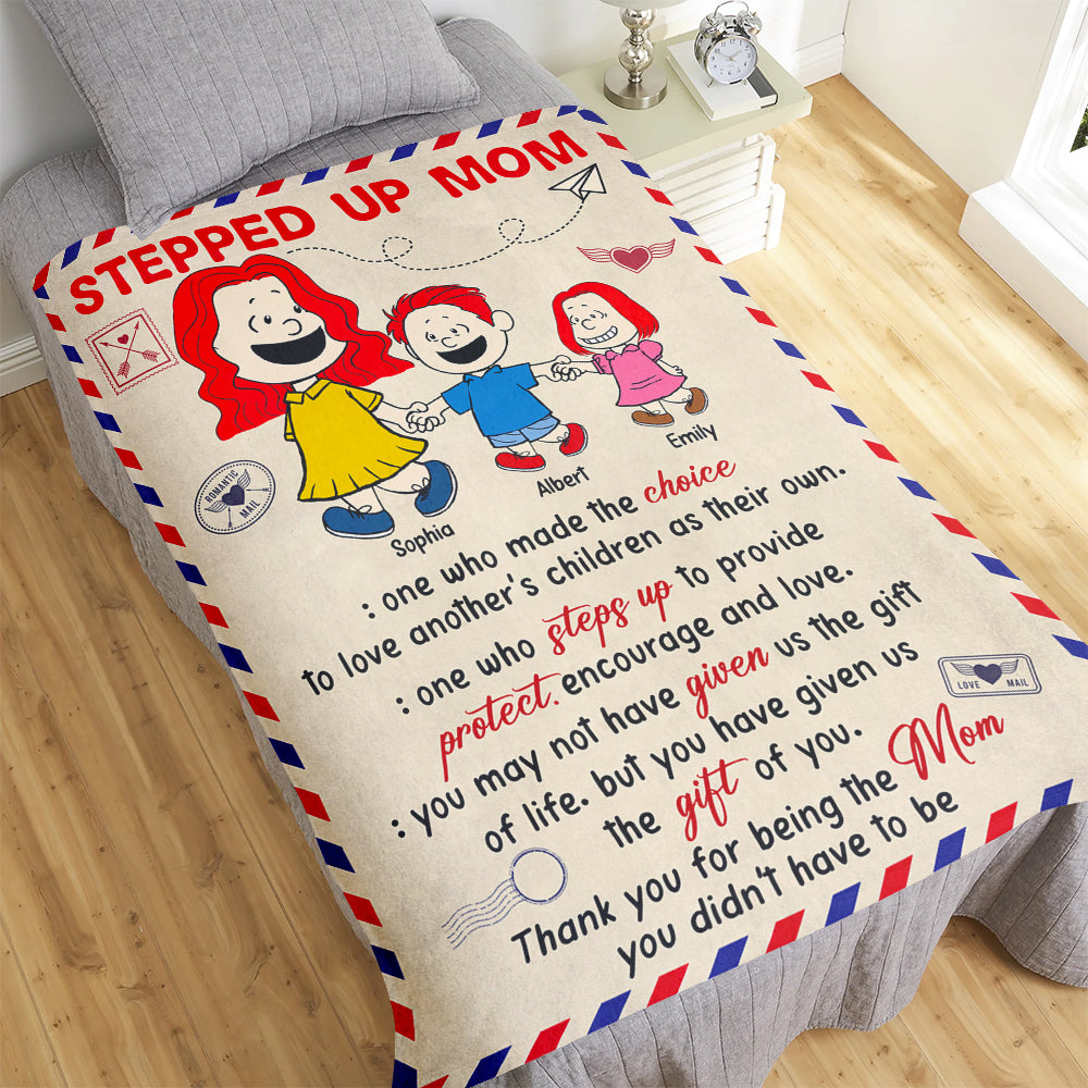 "Stepped Up Mom: Thank You for Being the Mom You Didn't Have to Be" - Personalized Blanket for Moms, Grandmas, and Special Loved Ones Blanket PopCulturePrints