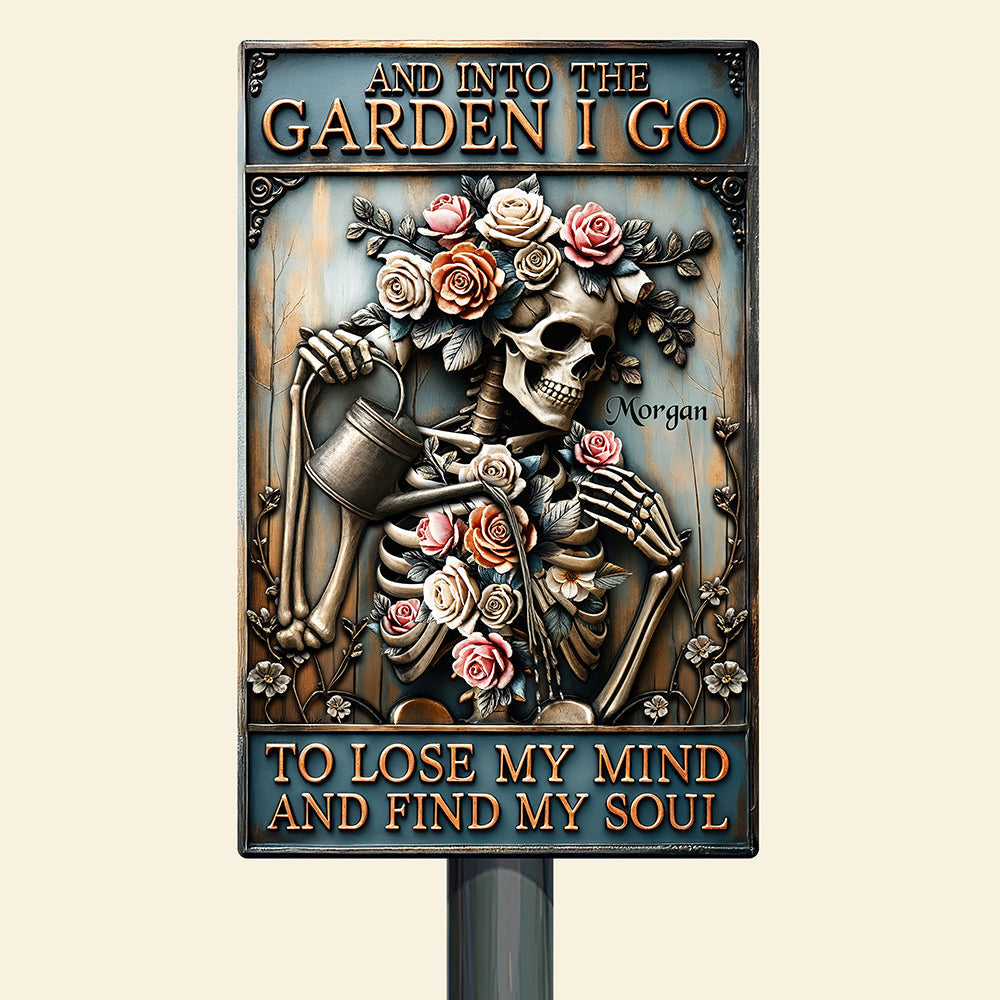 “And Into The Garden I Go” - Personalized Garden Skull Metal Sign - Unique Gift for Gardening Lovers Metal Signs PopCulturePrints
