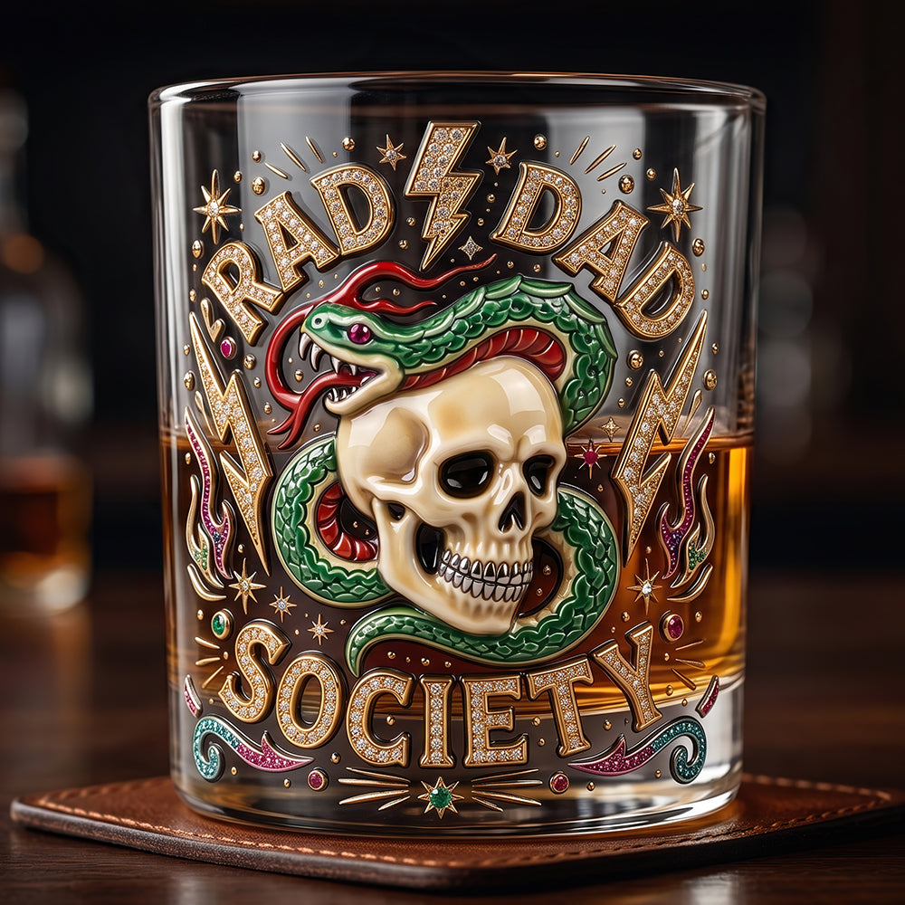 "Join the Rad Dad Society!" - Bold Badass Dad Round Glass - Personalized Gift for Dads, Grandpas, and More Glass PopCulturePrints