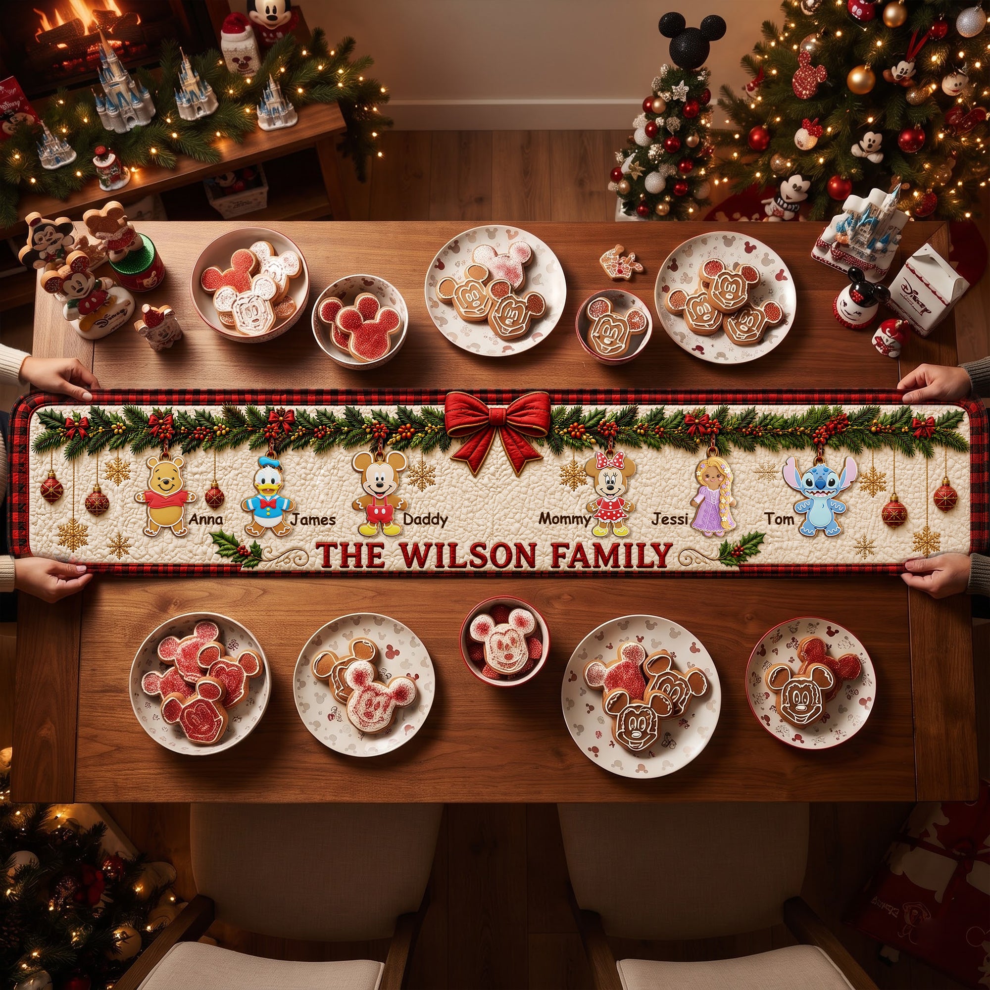 “Celebrate Family Moments” - Personalized Christmas Family Quilted Table Runner - Custom Gift for Families, Loved Ones, and Friends Quilted Table Runner PopCulturePrints