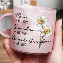 Load image into Gallery viewer, “Celebrate Her Love” - Personalized Marble Mug - Gift for Mom, Grandma, and Great Grandma Marble Mug PopCulturePrints
