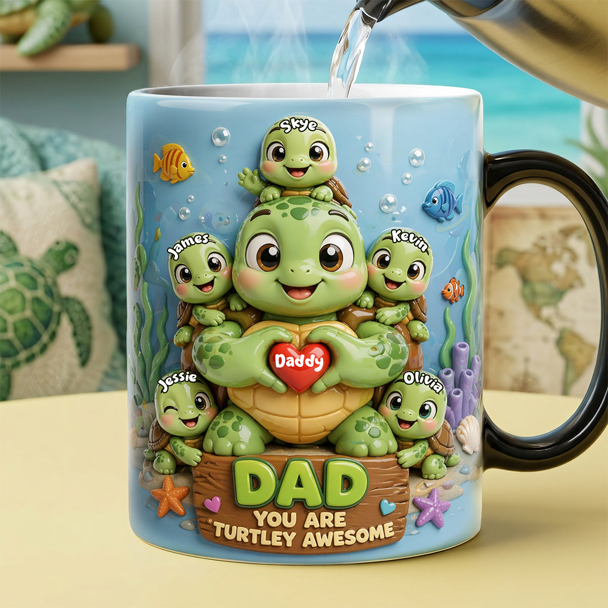 Turtley Awesome Dad Coffee Mug - Personalized Gift for Dad and Grandpa Coffee Mug PopCulturePrints
