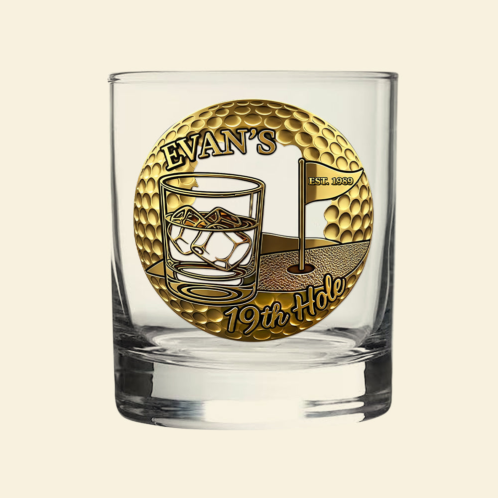 “Celebrate Every Swing!” Personalized Golf 19th Hole Whiskey Glass - Custom Gift for Golf Enthusiasts Whiskey Glass PopCulturePrints