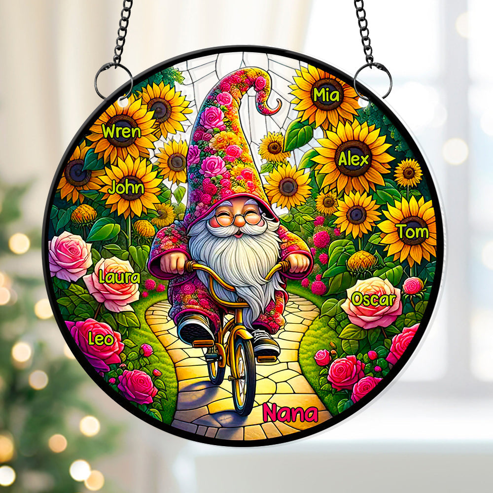 Personalized Suncatcher Ornament for Grandma - Whimsical Garden Gnome Design