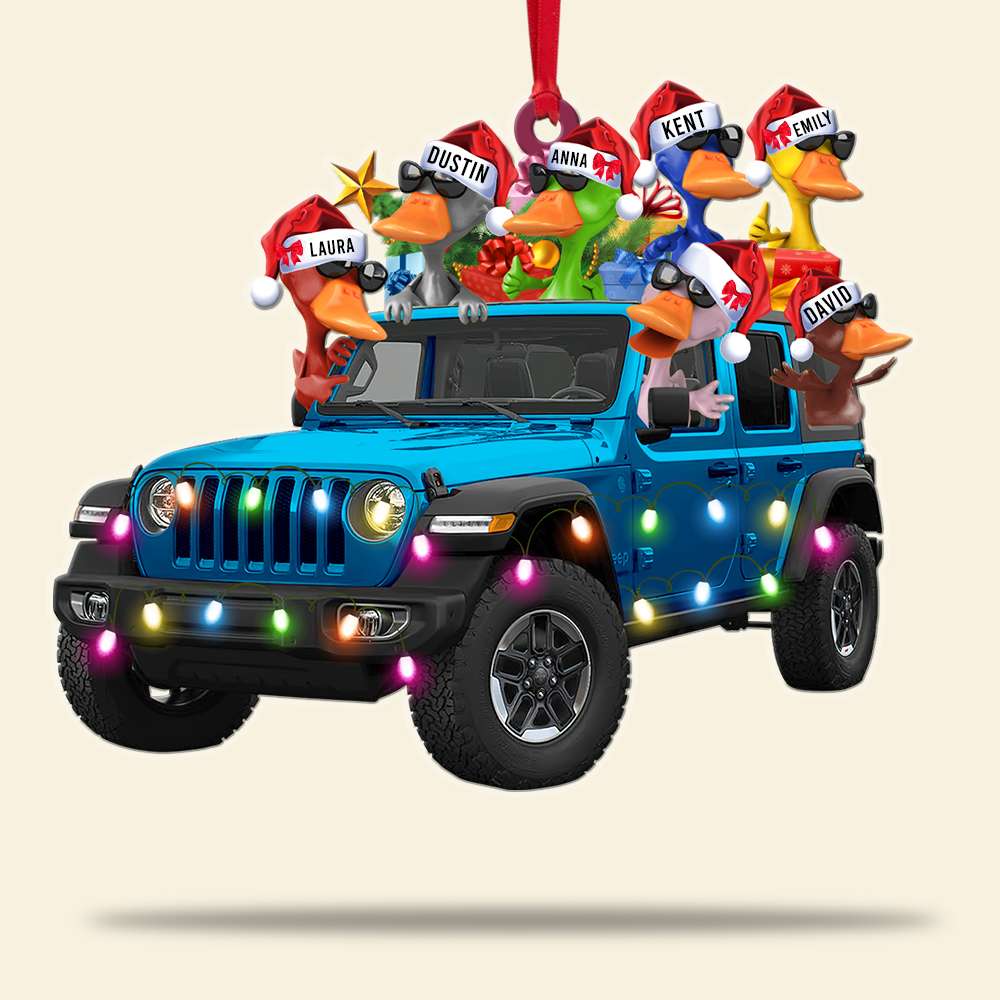 Cool Duck in Red Jeep Ornament