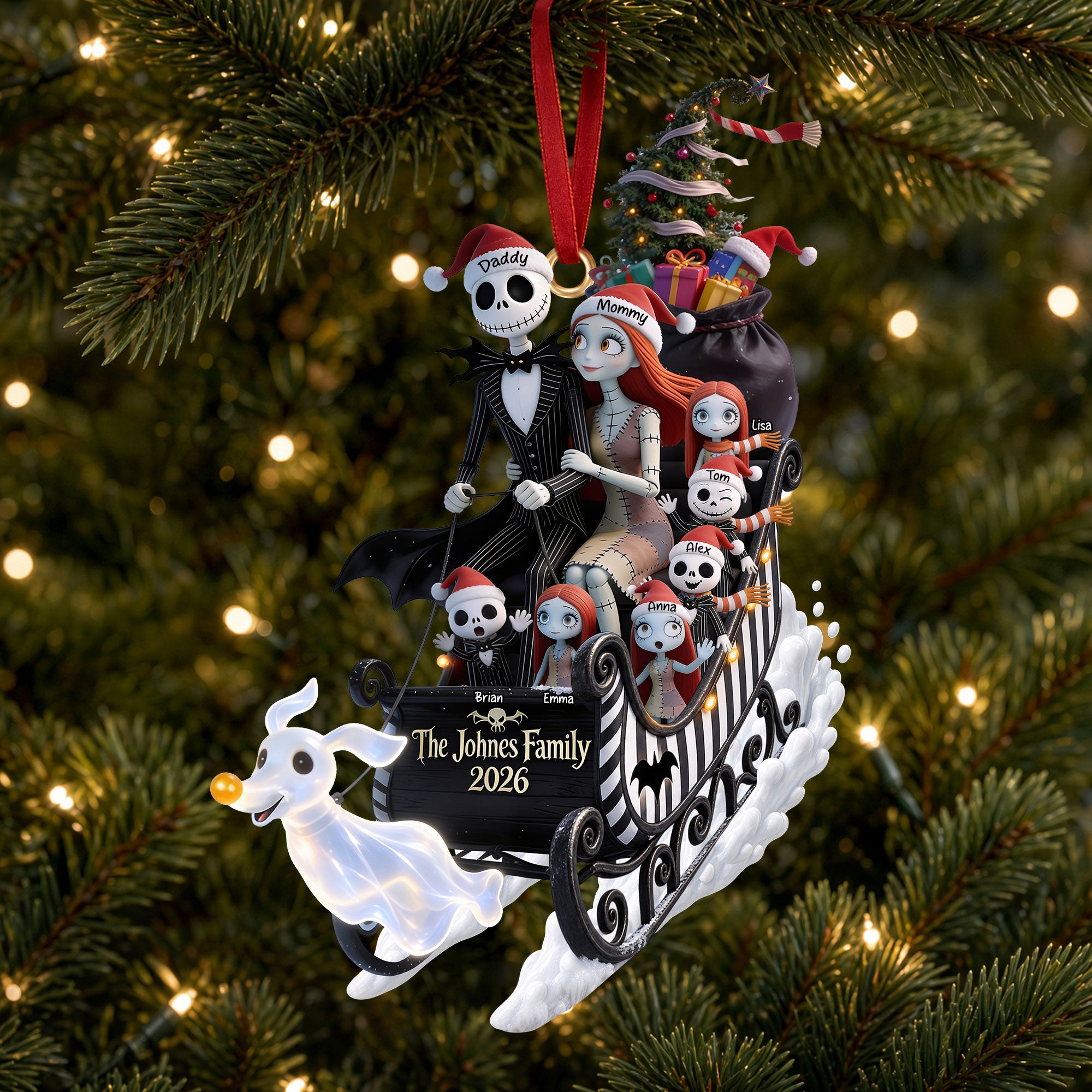 “Celebrate Your Unique Family Spirit!” - Spooky Family Sleigh Ornament - Personalized Gifts for Family Ornament PopCulturePrints