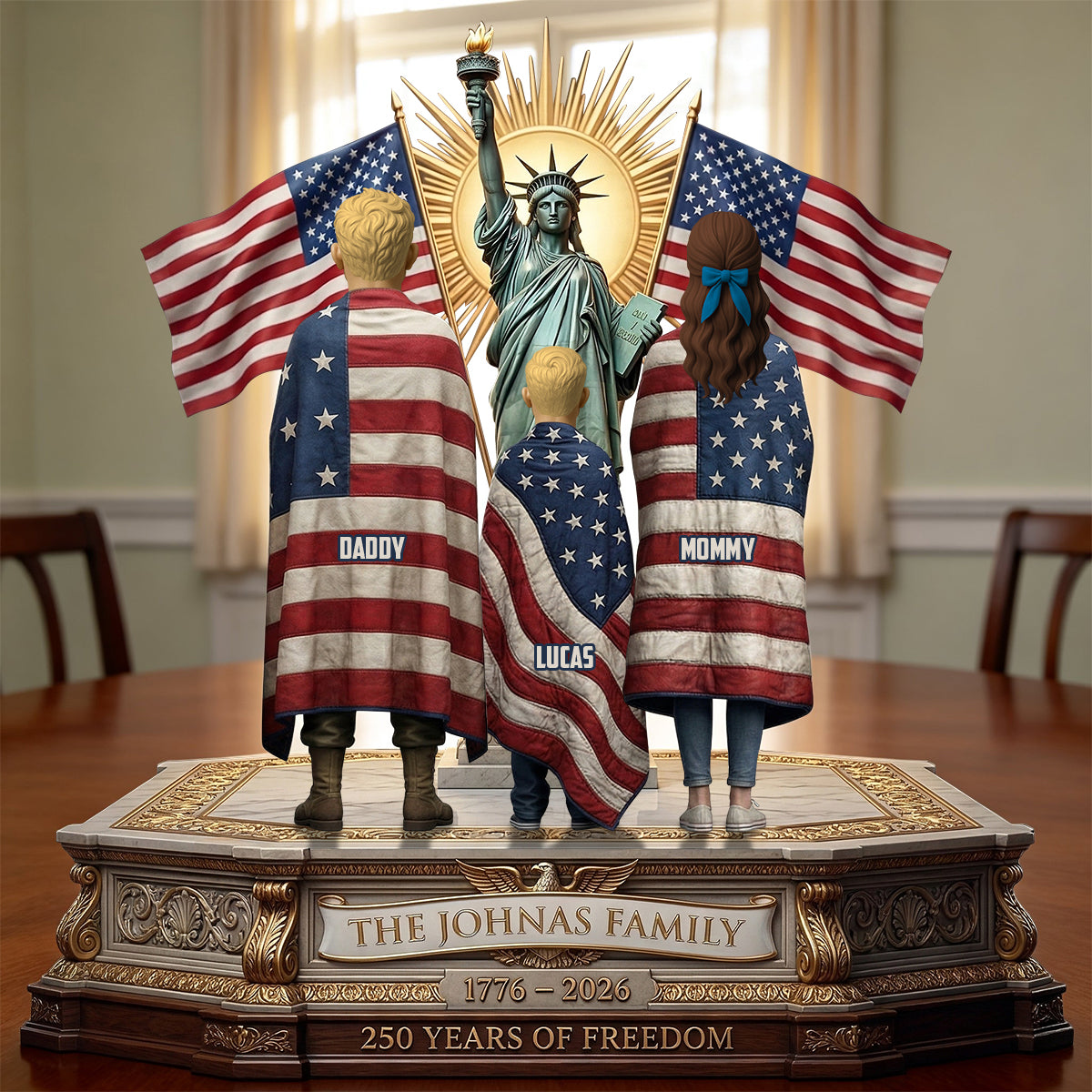 "Celebrate 250 Years of Freedom with Your Family!" - Custom Patriotic Family Plaque - Personalized Gift for Loved Ones Shaped Plaques PopCulturePrints