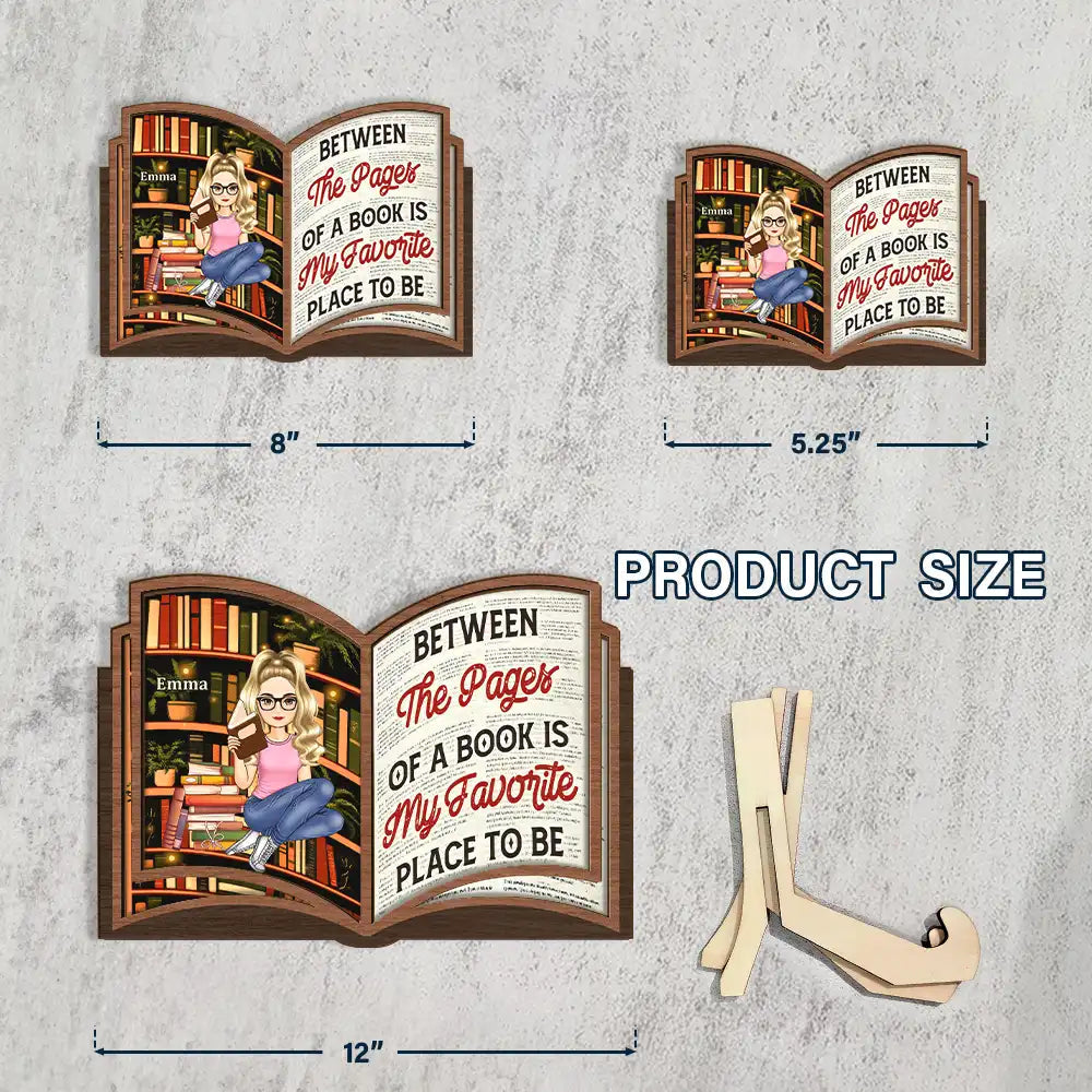 Reading Between The Pages Of A Book Is My Favorite Place To Be - Personalized 2-Layered Wooden Plaque Wooden Plaque PopCulturePrints