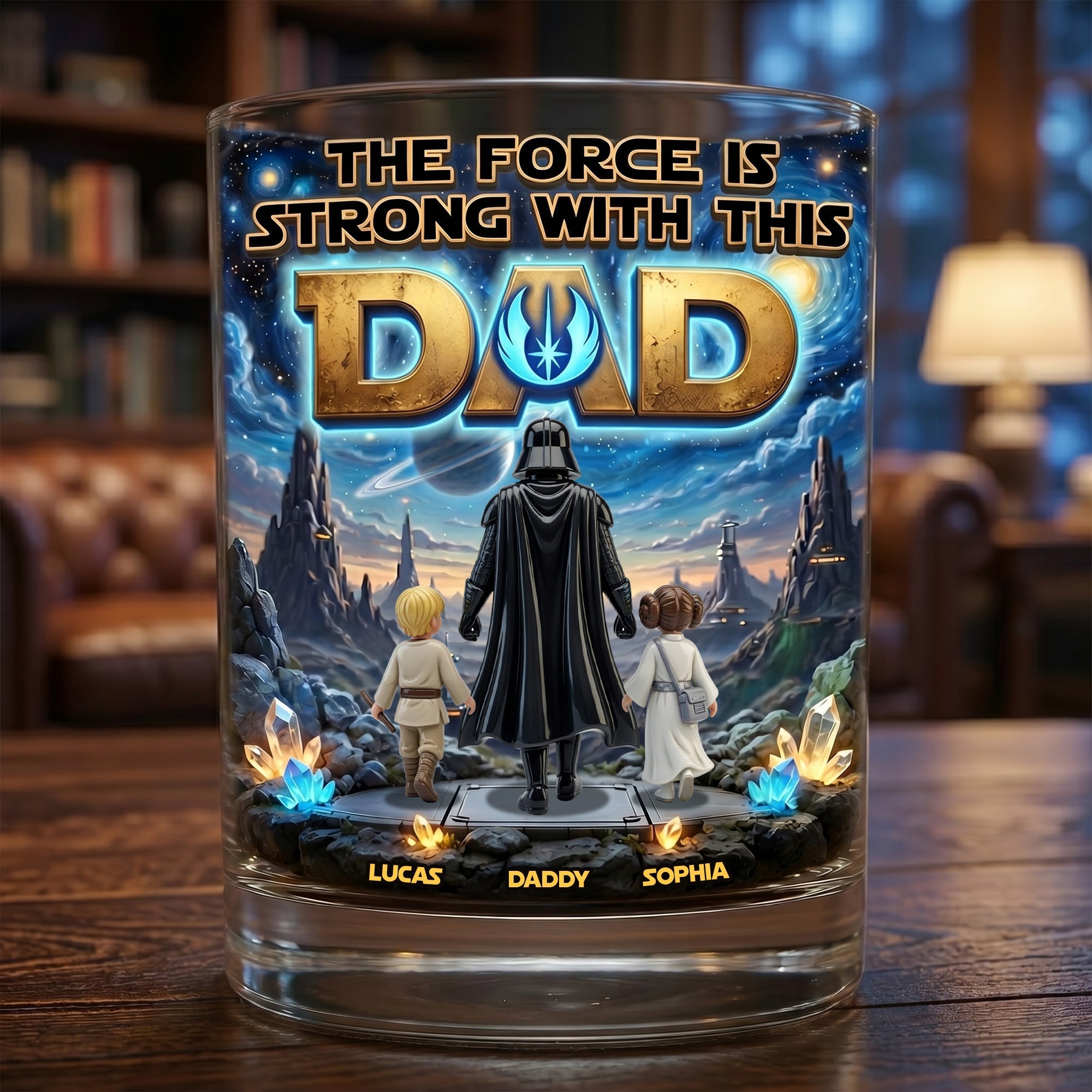 The Force Is Strong With This Dad - Personalized Drinking Glass Gift for Dads, Grandpa & Kids Glass PopCulturePrints